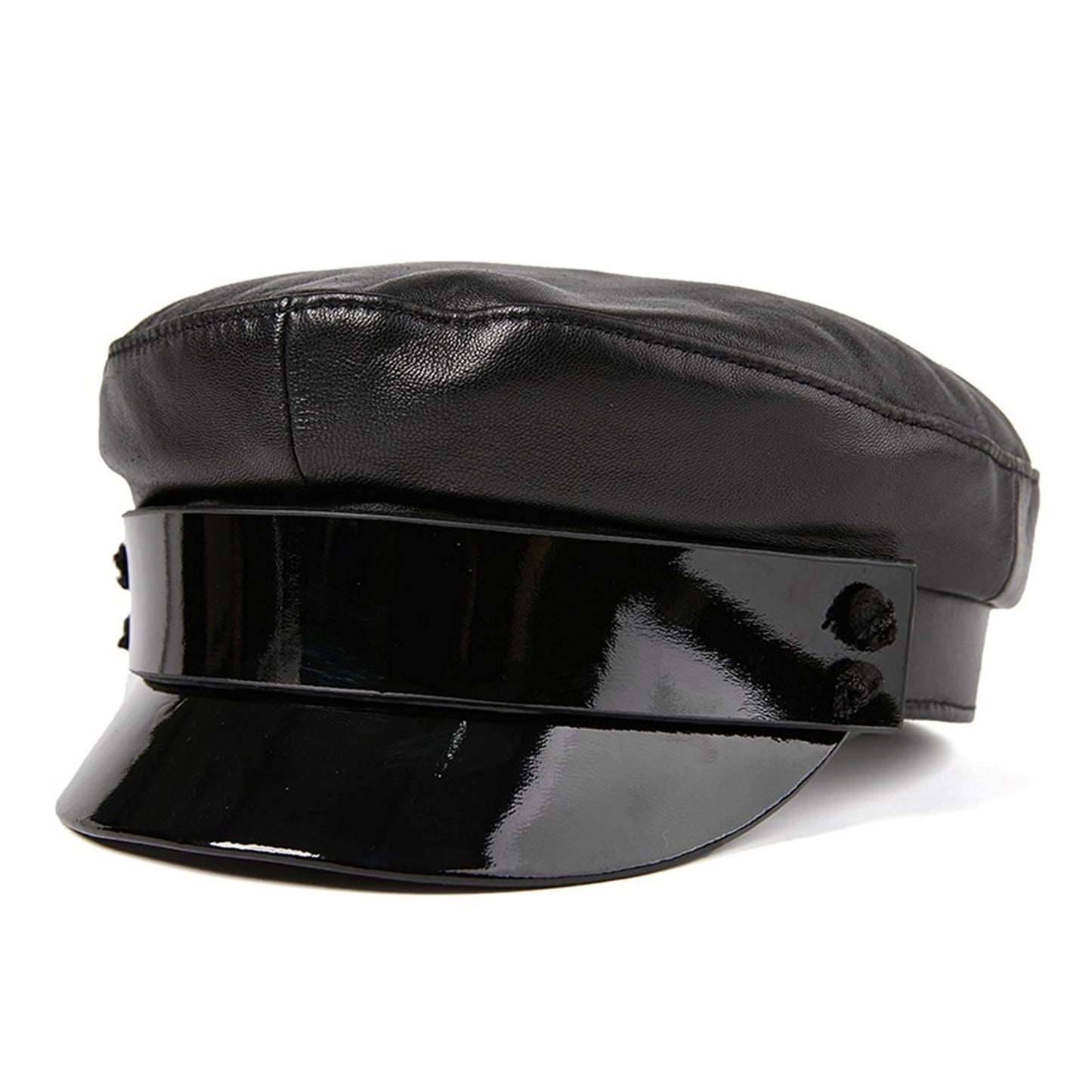 Men's Women Flat Top Genuine Leather Biker Cap with Chain, Black Leather ,Fashion - Walmart.com