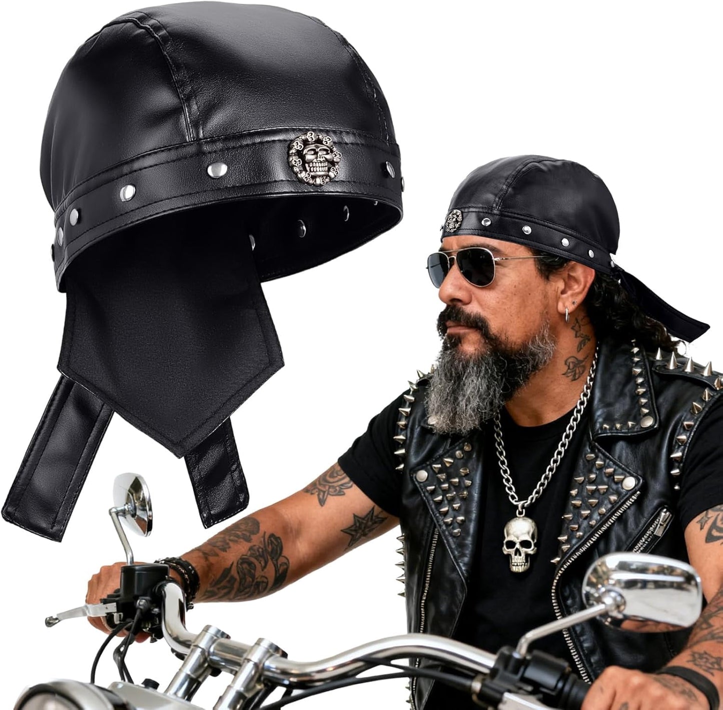 PU Leather Biker Skull Cap Classic Fashion Leather Biker Hat, Gothic Leather Bandana Unisex Motorcycle Cap, Fits 18-23inch - Walmart.com