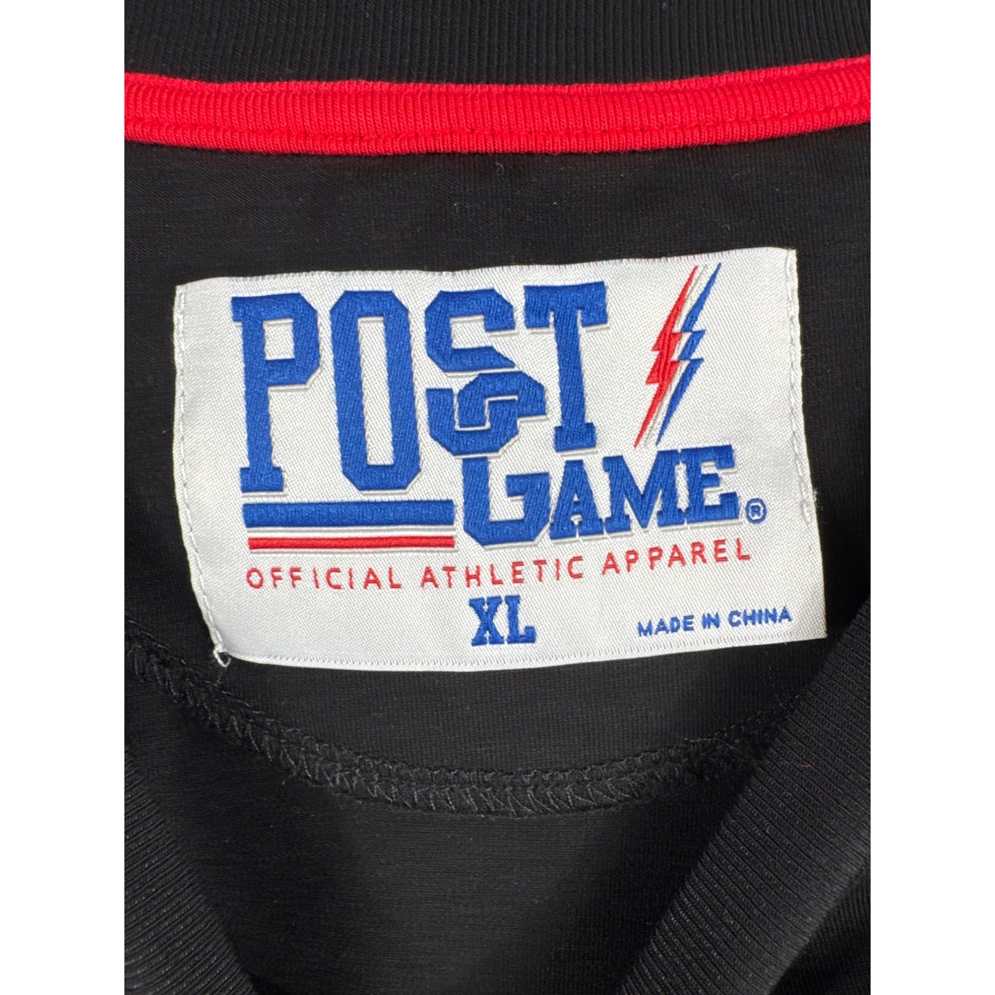 Post Game XL Black Shirt With Multicolor Geometric Sleeves & Logo