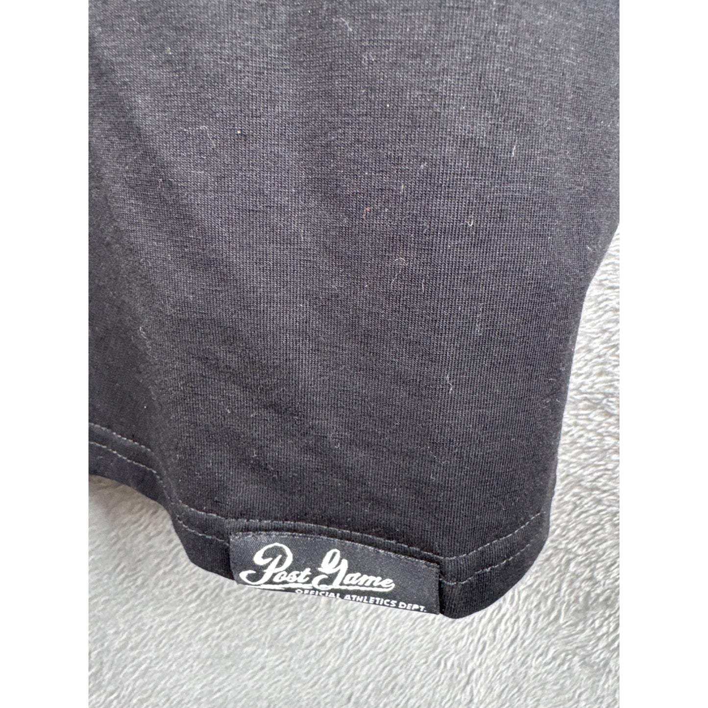 Post Game XL Black Shirt With Multicolor Geometric Sleeves & Logo