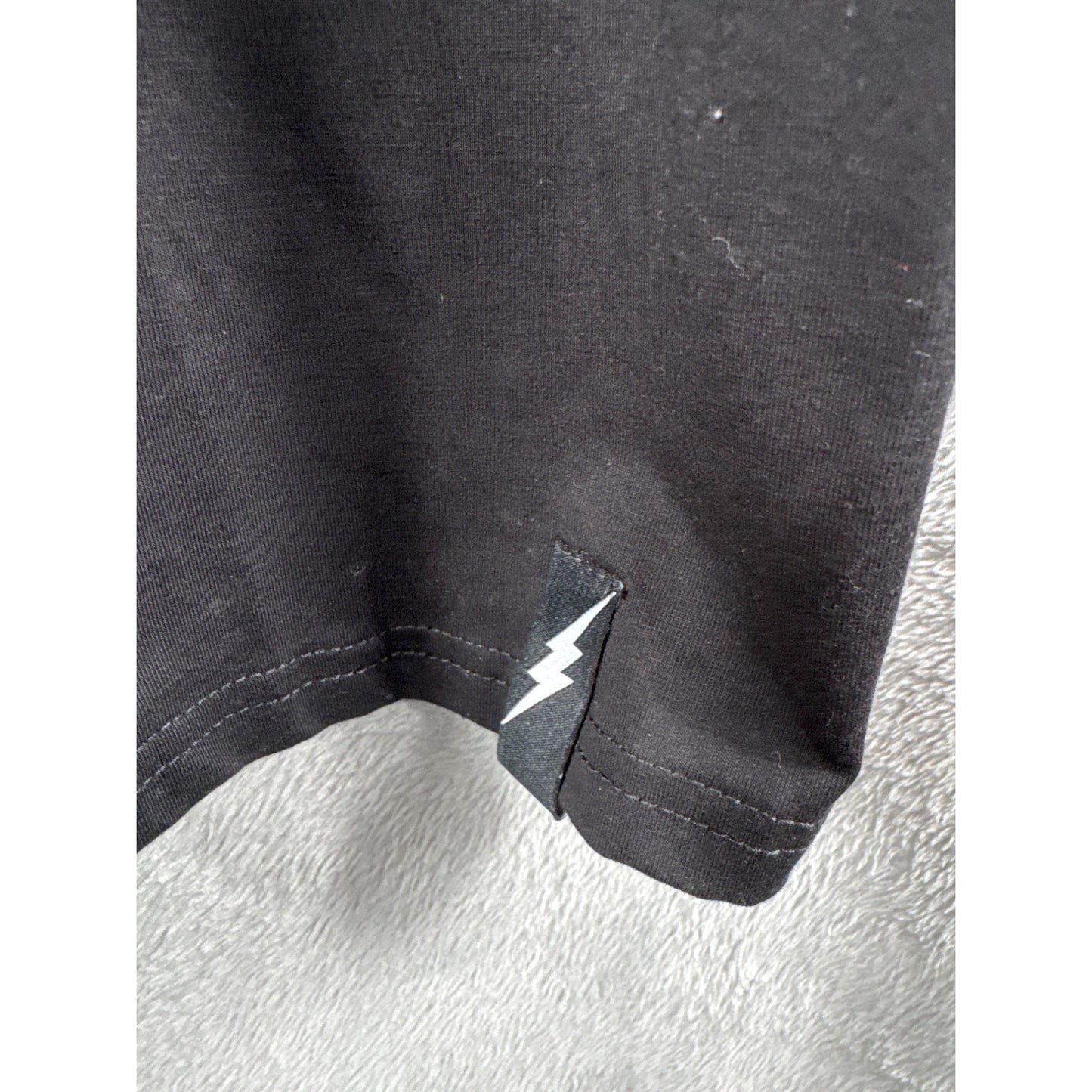 Post Game XL Black Shirt With Multicolor Geometric Sleeves & Logo