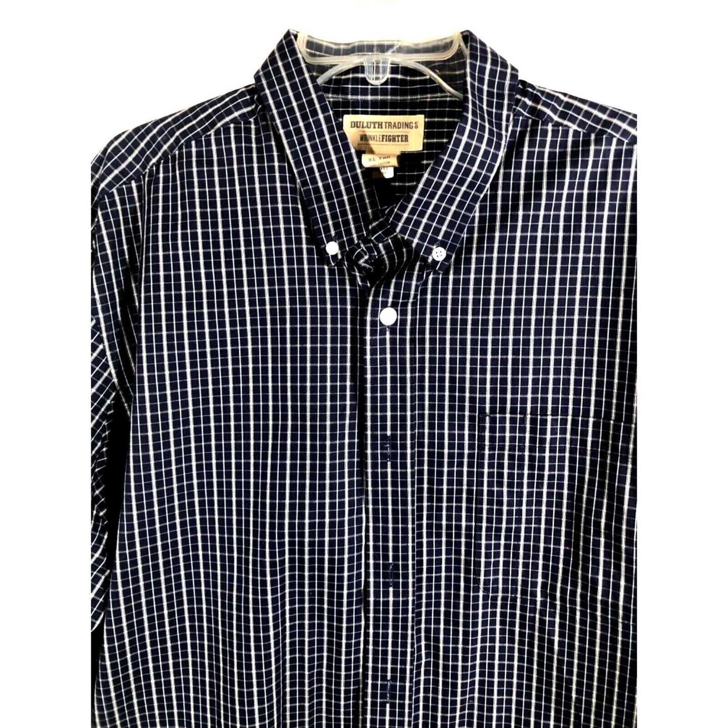 Duluth Trading Mens Long Sleeve Button-Up Plaid Shirt Navy Check Pattern Size XL