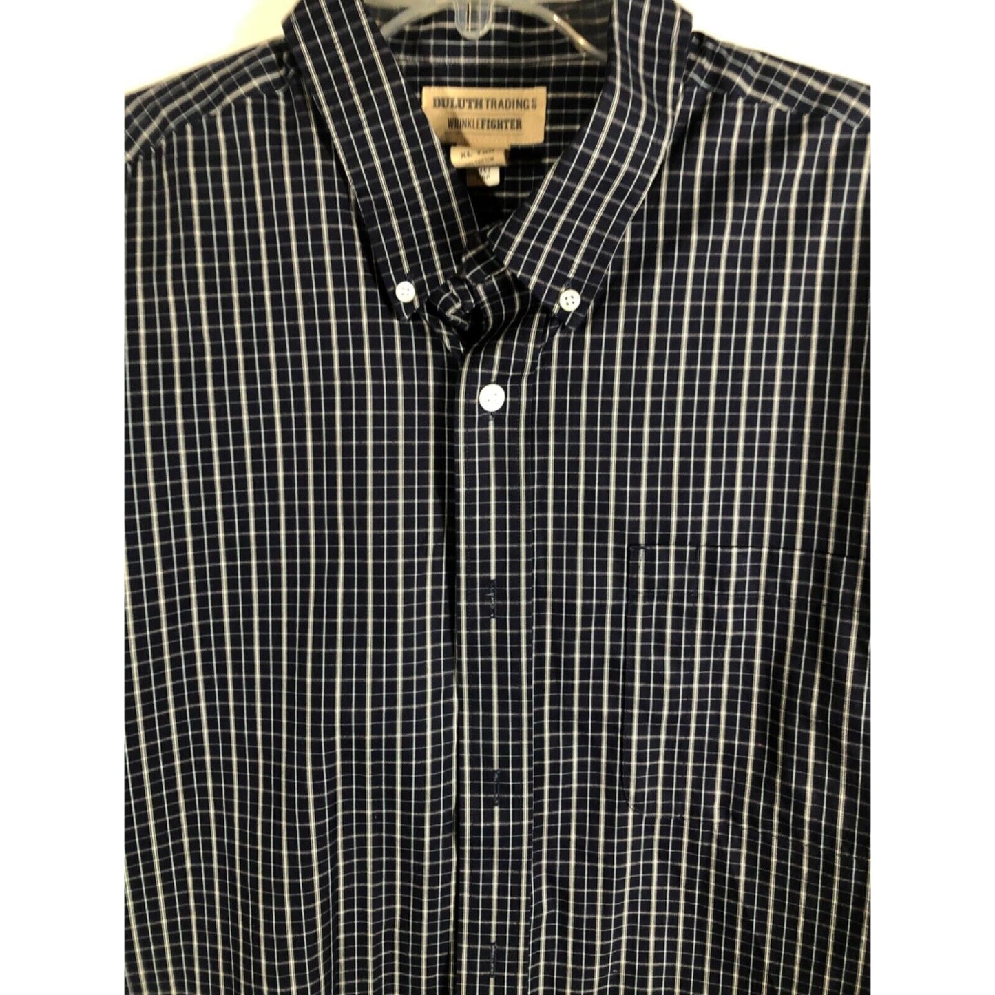 Duluth Trading Mens Long Sleeve Button-Up Plaid Shirt Navy Check Pattern Size XL