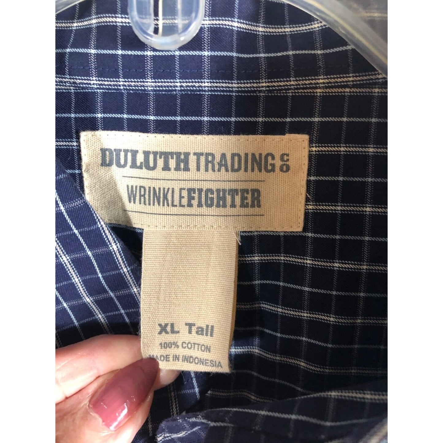 Duluth Trading Mens Long Sleeve Button-Up Plaid Shirt Navy Check Pattern Size XL