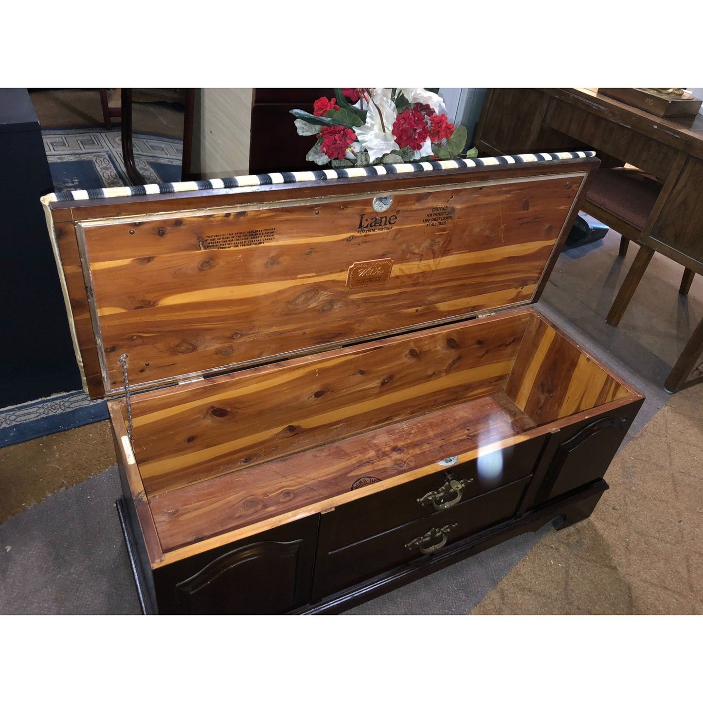 Lane Cedar Chest, Stripped Cushion, Vintage Storage Trunk