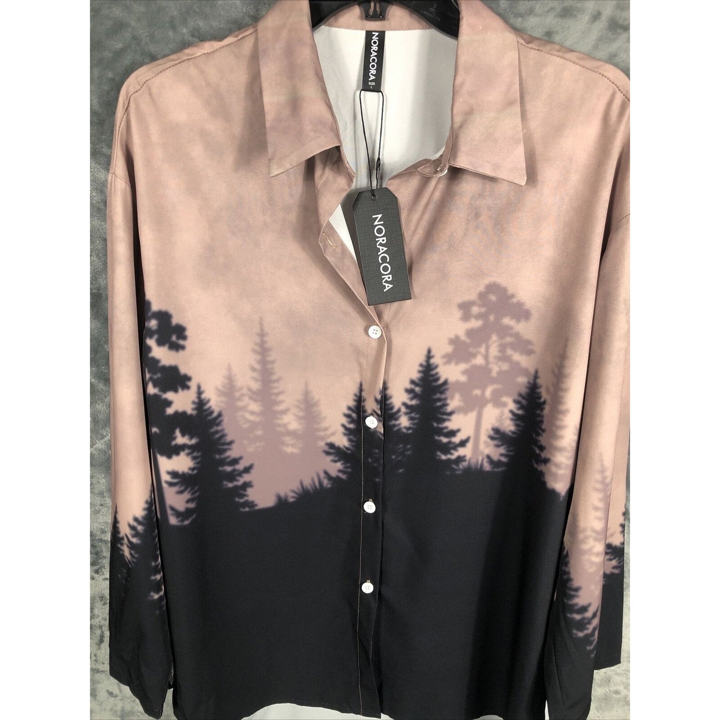 Noracora Womens Long Sleeve Button-Up Shirt With Forest Print