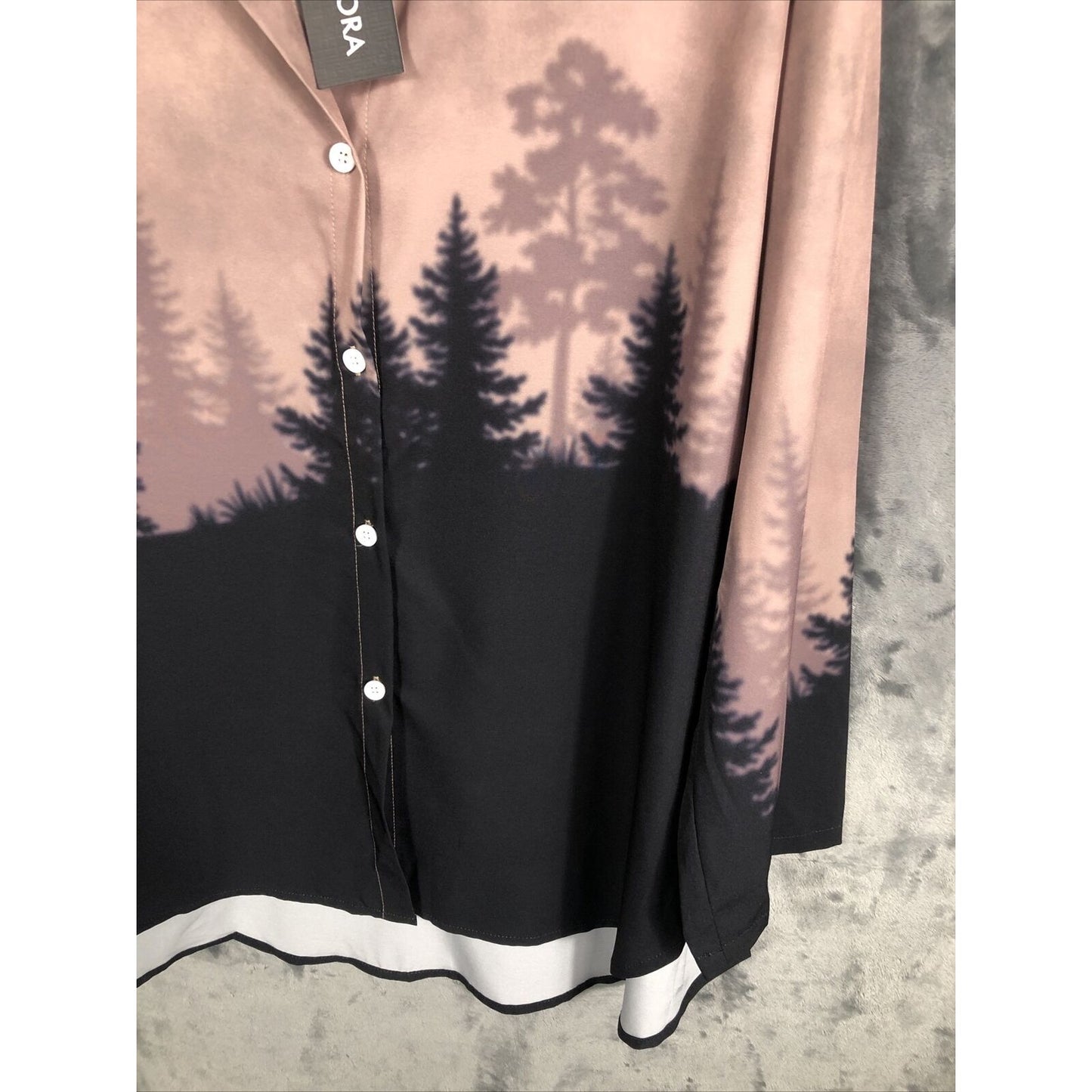 Noracora Womens Long Sleeve Button-Up Shirt With Forest Print