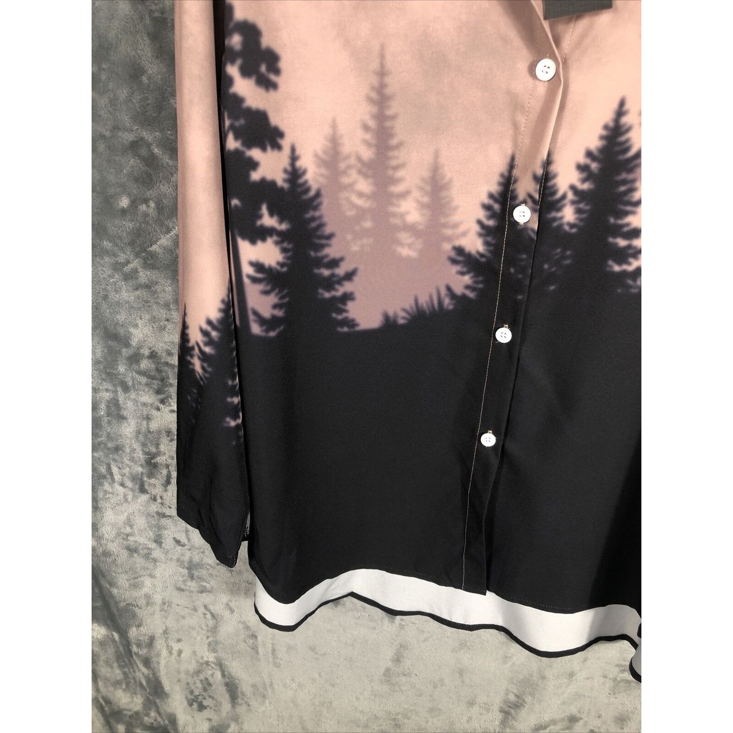 Noracora Womens Long Sleeve Button-Up Shirt With Forest Print