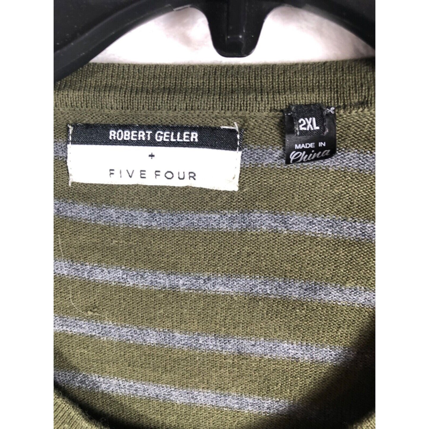 Robert Geller + Five Four Mens Striped Henley Shirt 2XL Green & Gray Cotton Blend