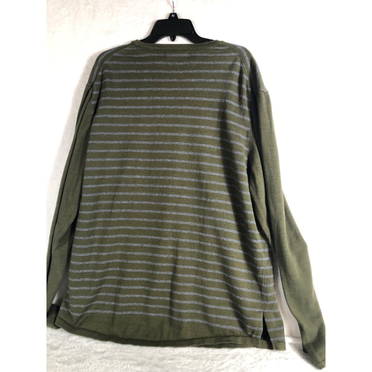 Robert Geller + Five Four Mens Striped Henley Shirt 2XL Green & Gray Cotton Blend