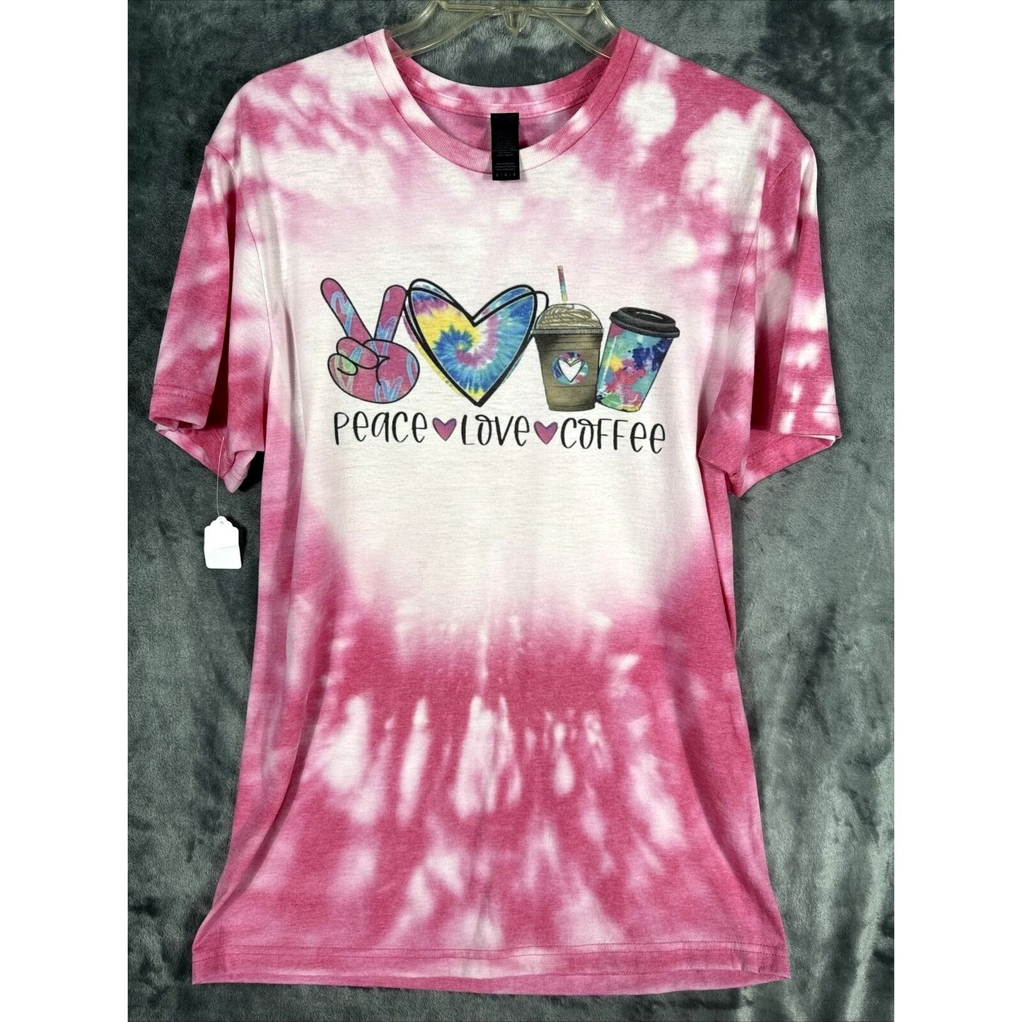 Glidden Shirt Peace Love And Coffee Women’s T-Shirt Pink Hippie Vibes Medium Top