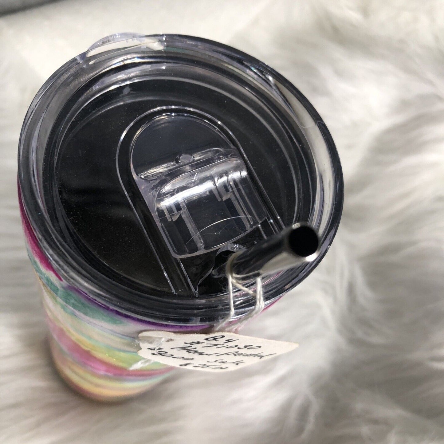 20 Ounce Tumbler Hand-Painted Pinks Pearl Teal Yellow Lid And Straw