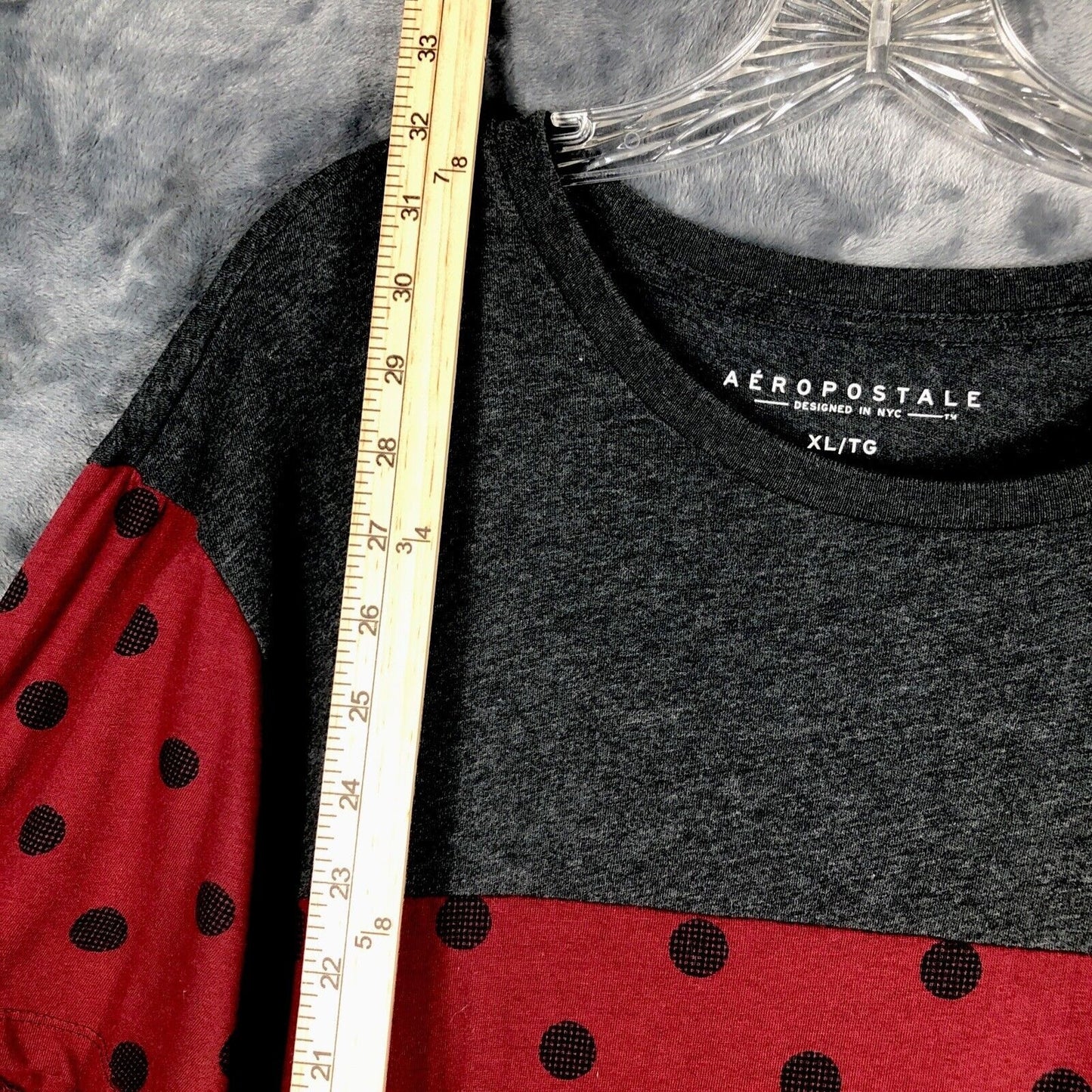 Aéropostale Women’s Shirt Relaxed Gray And Red Polkadot Short Sleeve Extra Large