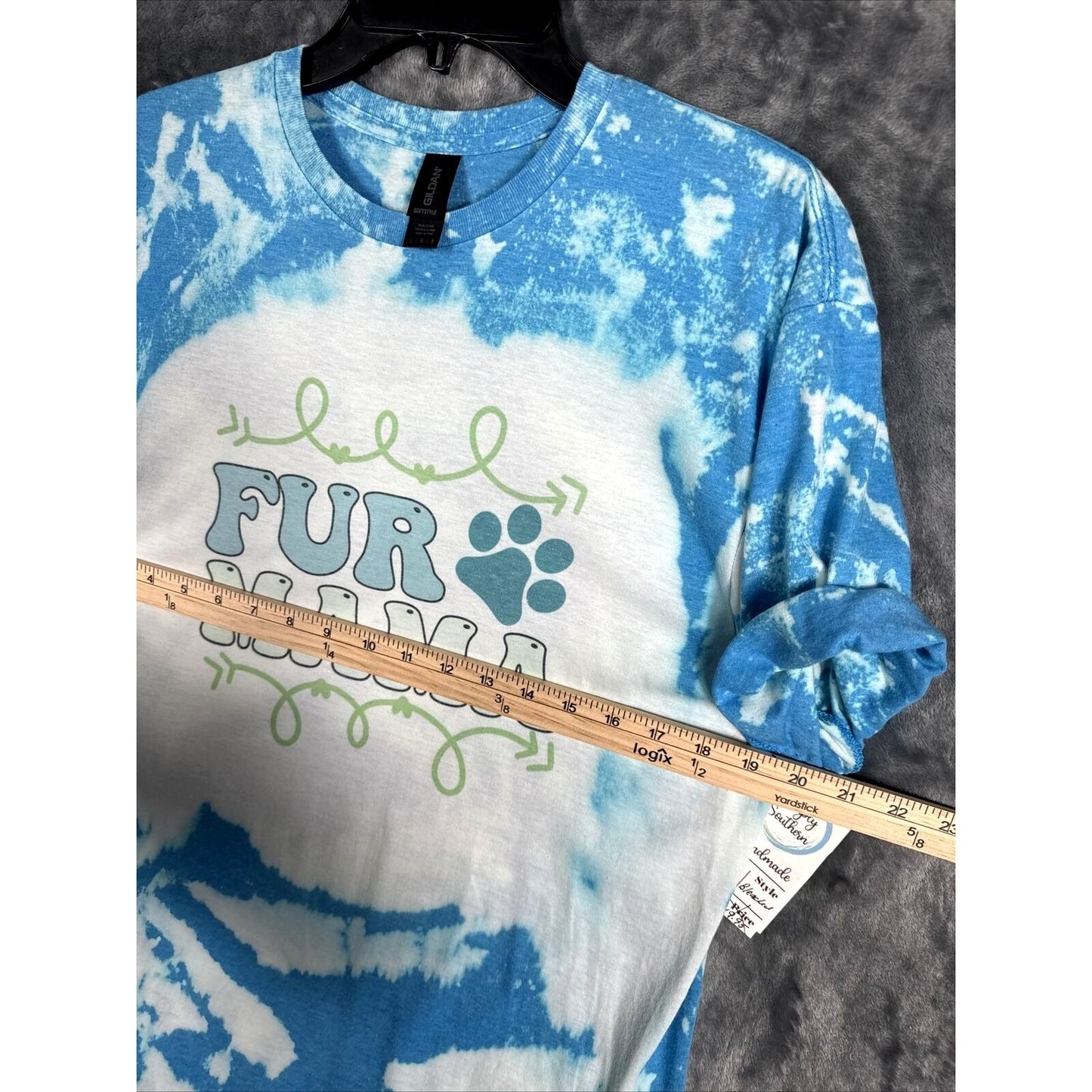 Women’s Dog Mom T Shirt “Fur Mama” Dog Lovers Blue Tye Dyed Shirt Adult Large