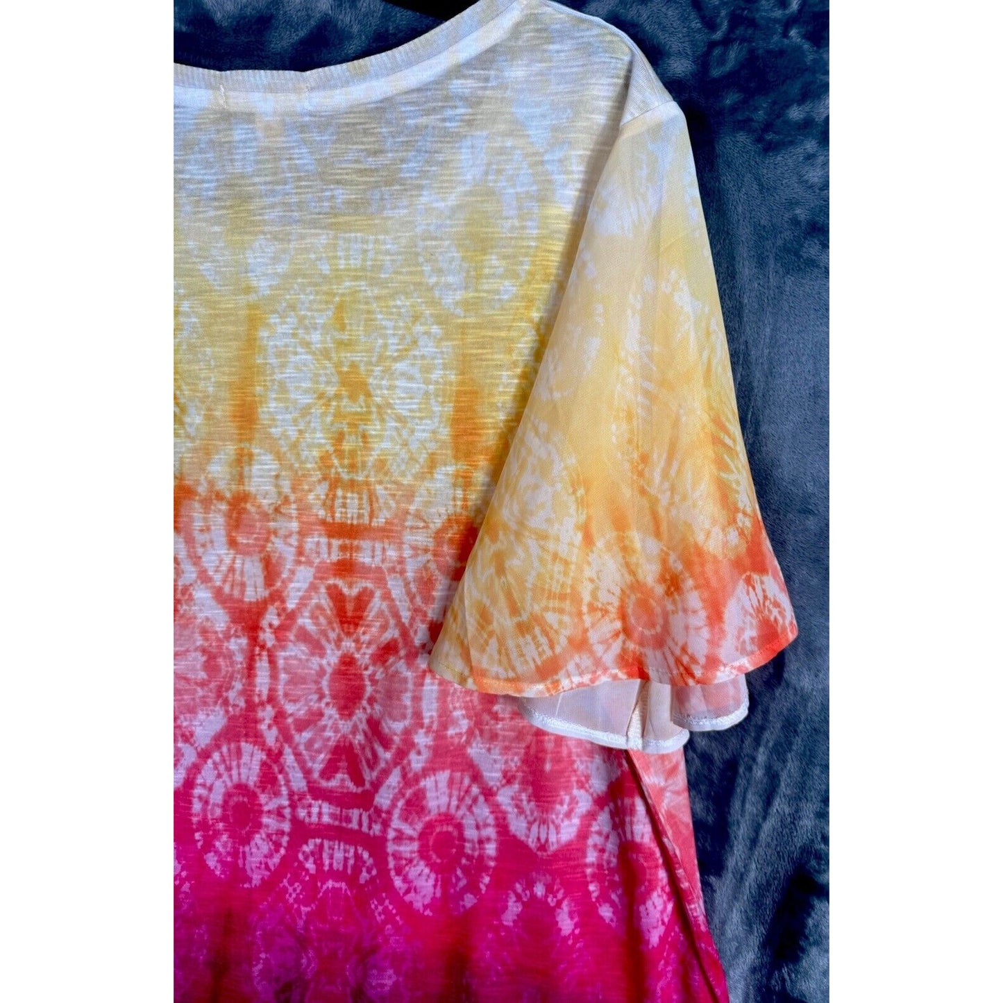 Concepts Women's Size 3X (22) Multicolor Tie Dye Accented Flutter Sleeve Top