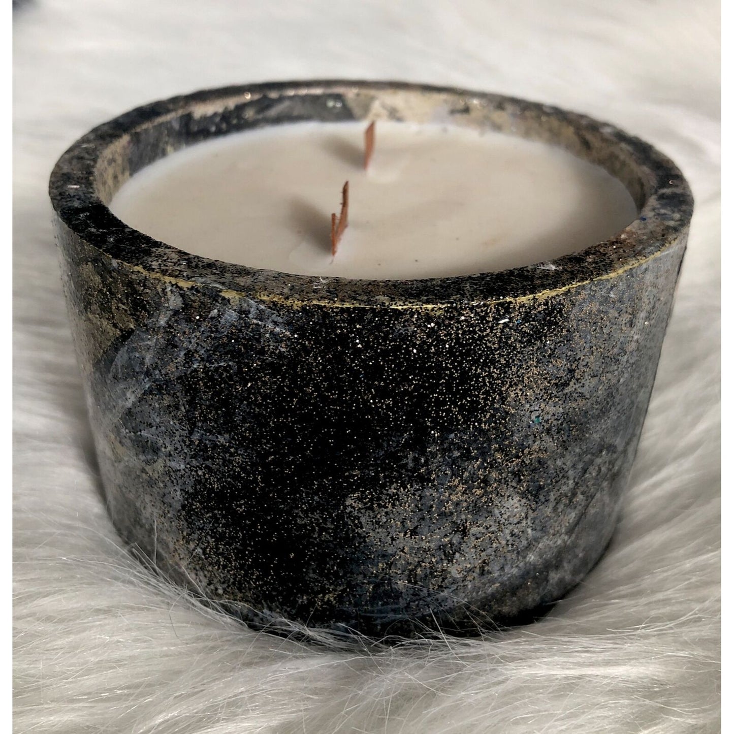 Soy Candle Hand Poured Iced Vanilla Woods Handmade Concrete Vessel 2 Wood Wicks