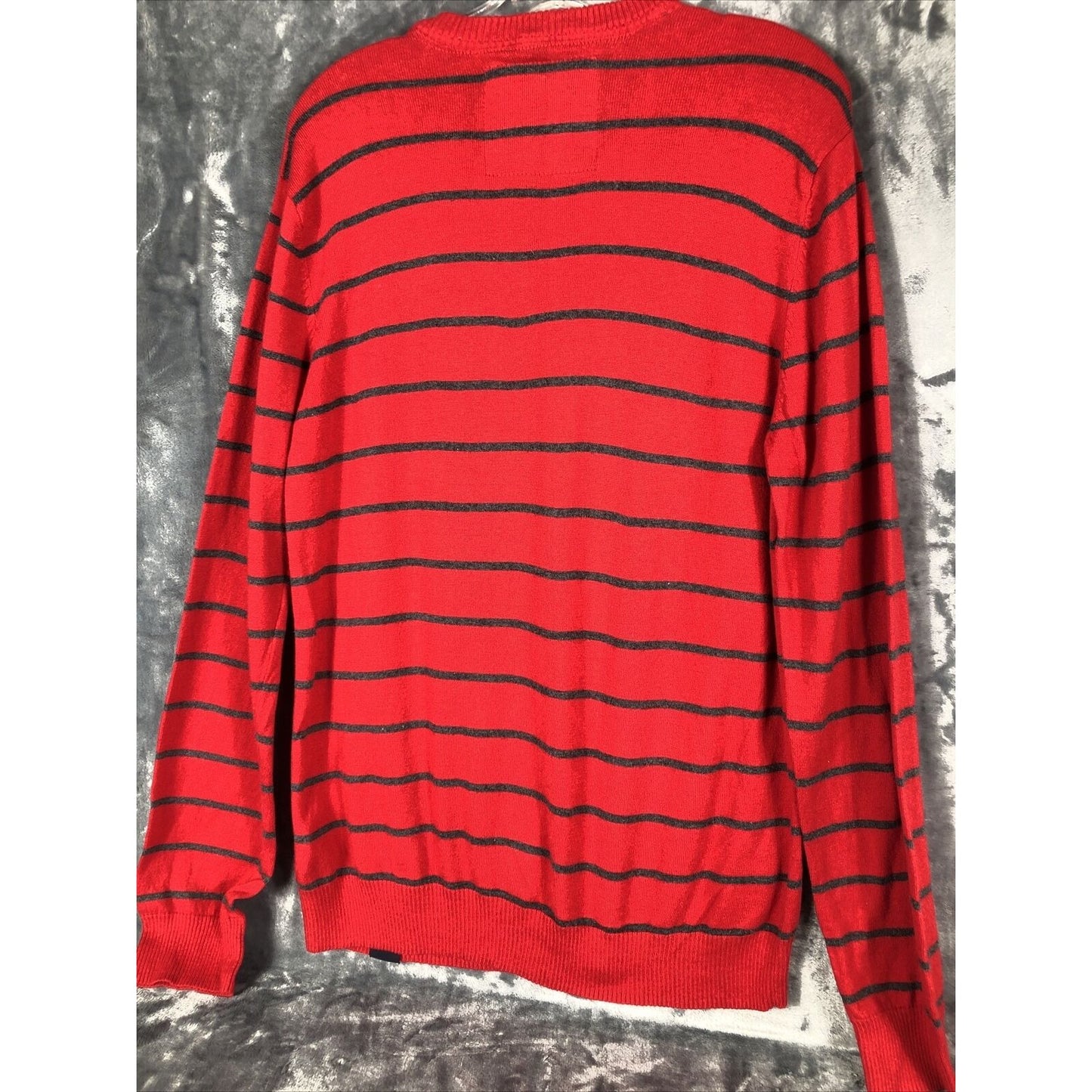 Aeropostale Sweater Men’s Adult Large Red And Gray Striped V-Neck Pullover A87