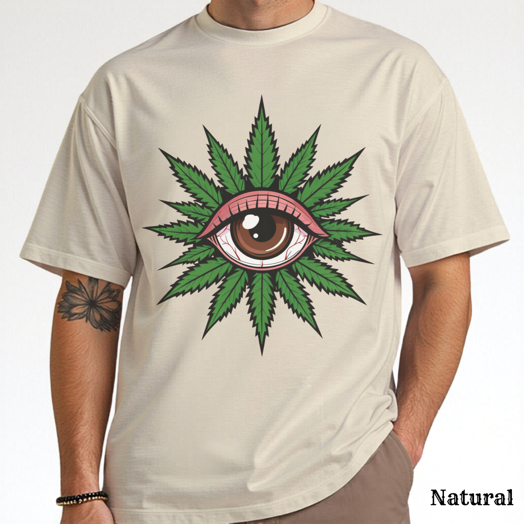 Cannabis Eye Men’s - Woman's T‑Shirt, Weed Leaf Eye Graphic Tee, Psychedelic Botanical Shirt, Trippy Green Art, Modern Streetwear
