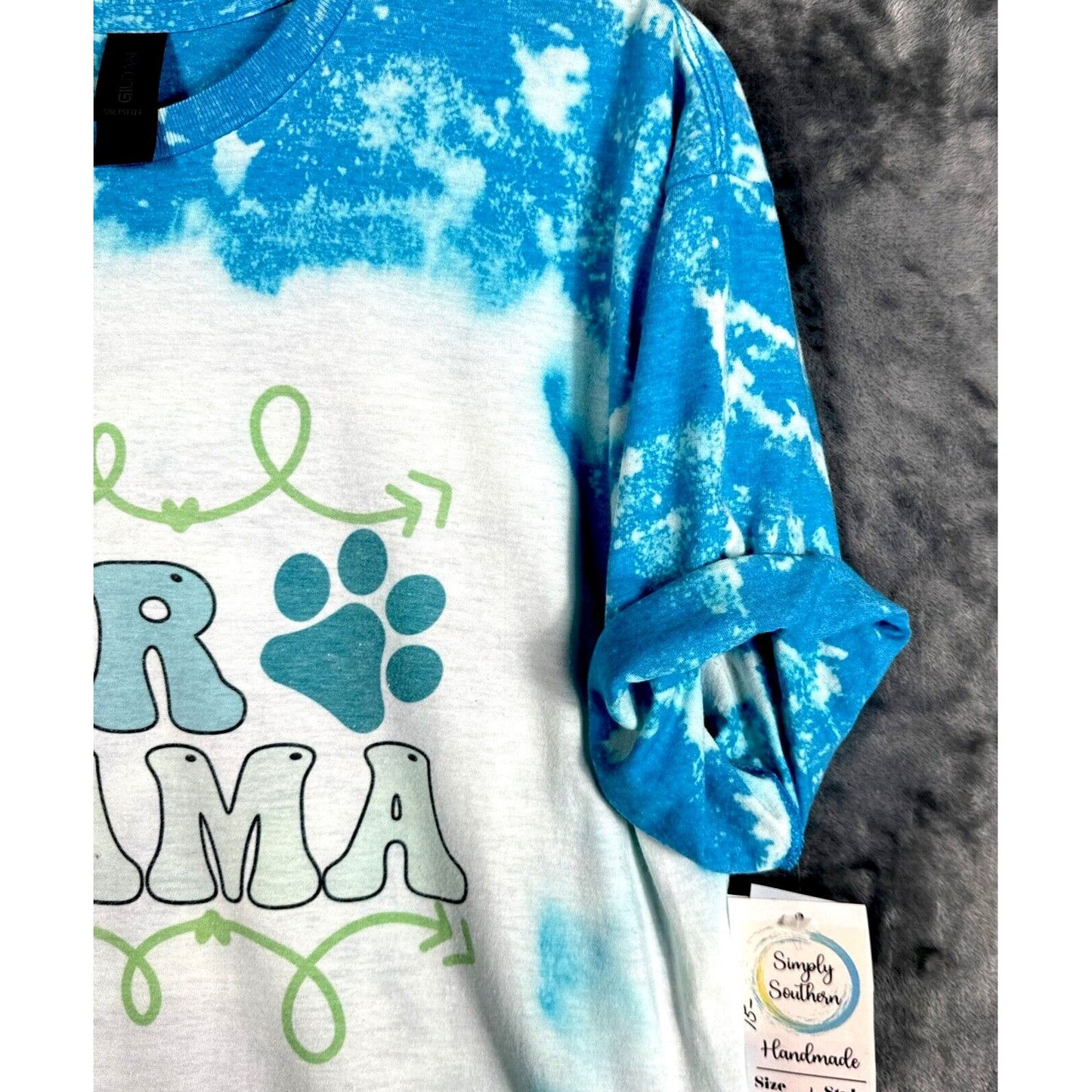Women’s Dog Mom T Shirt “Fur Mama” Dog Lovers Blue Tye Dyed Shirt Adult Large