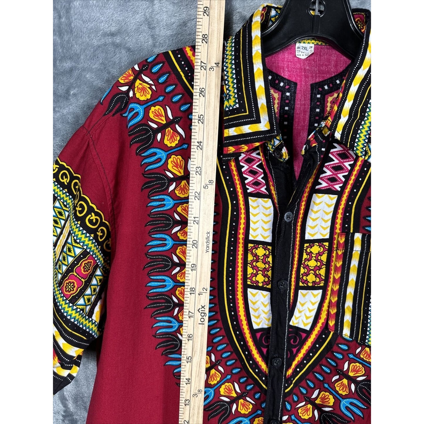 African Fabrics Floral Red Yellow Blue Indigo Unisex Stylish Top Blouse Women 2 X-Large
