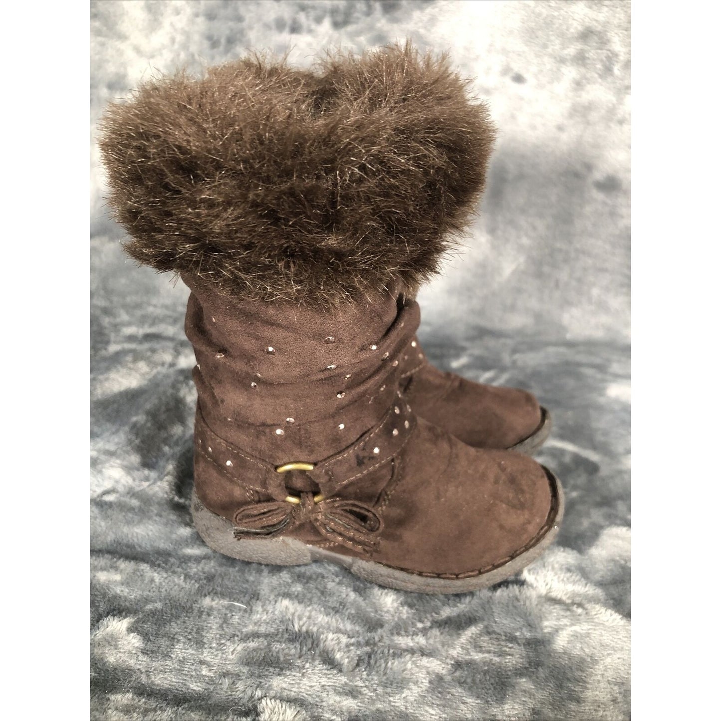Piper Girls Boots Brown Bling Faux Fur Tops Size 7