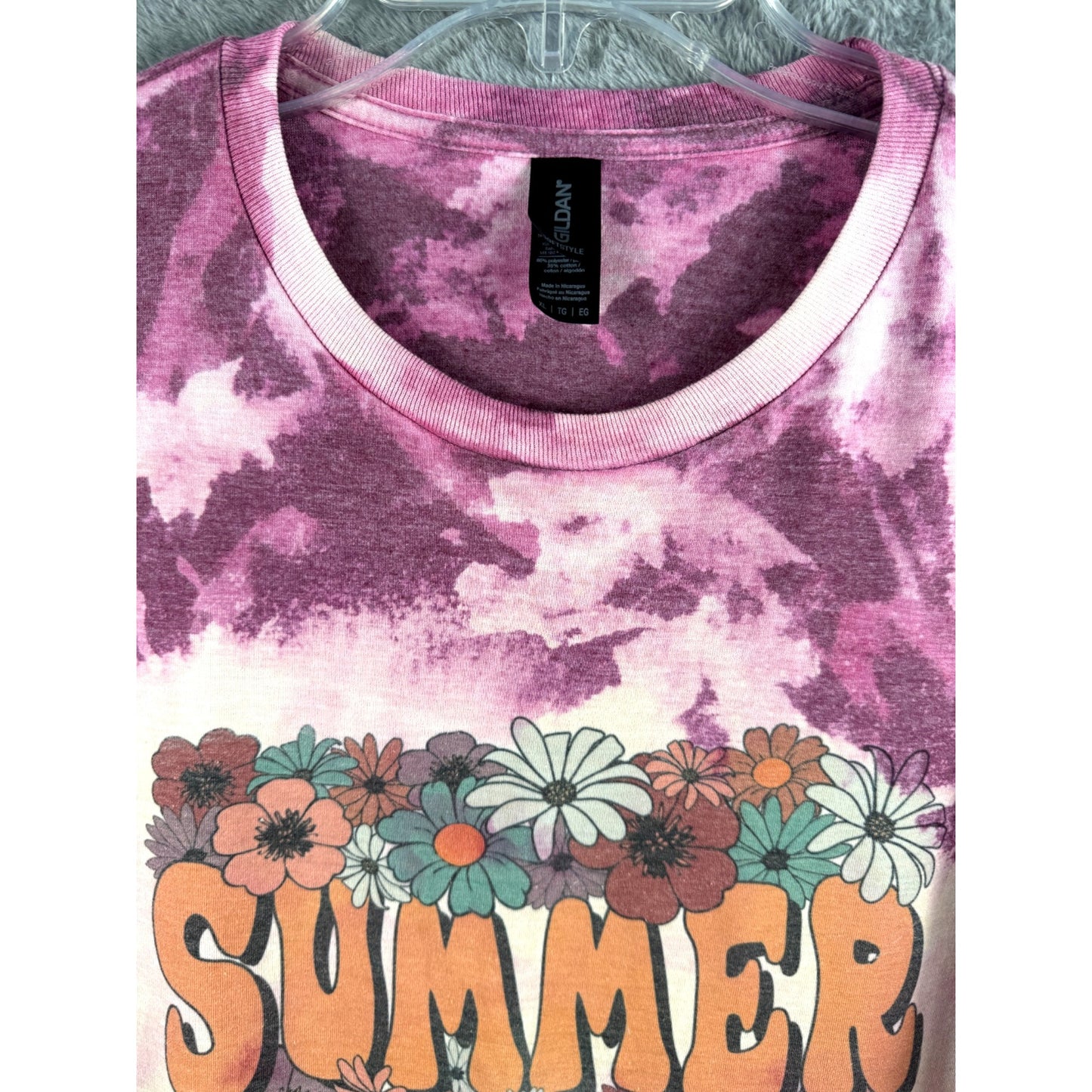 Gildan Womans Shirt Floral Tie-Dye Summer T-Shirt X-Large Beach Lake Vibes Top