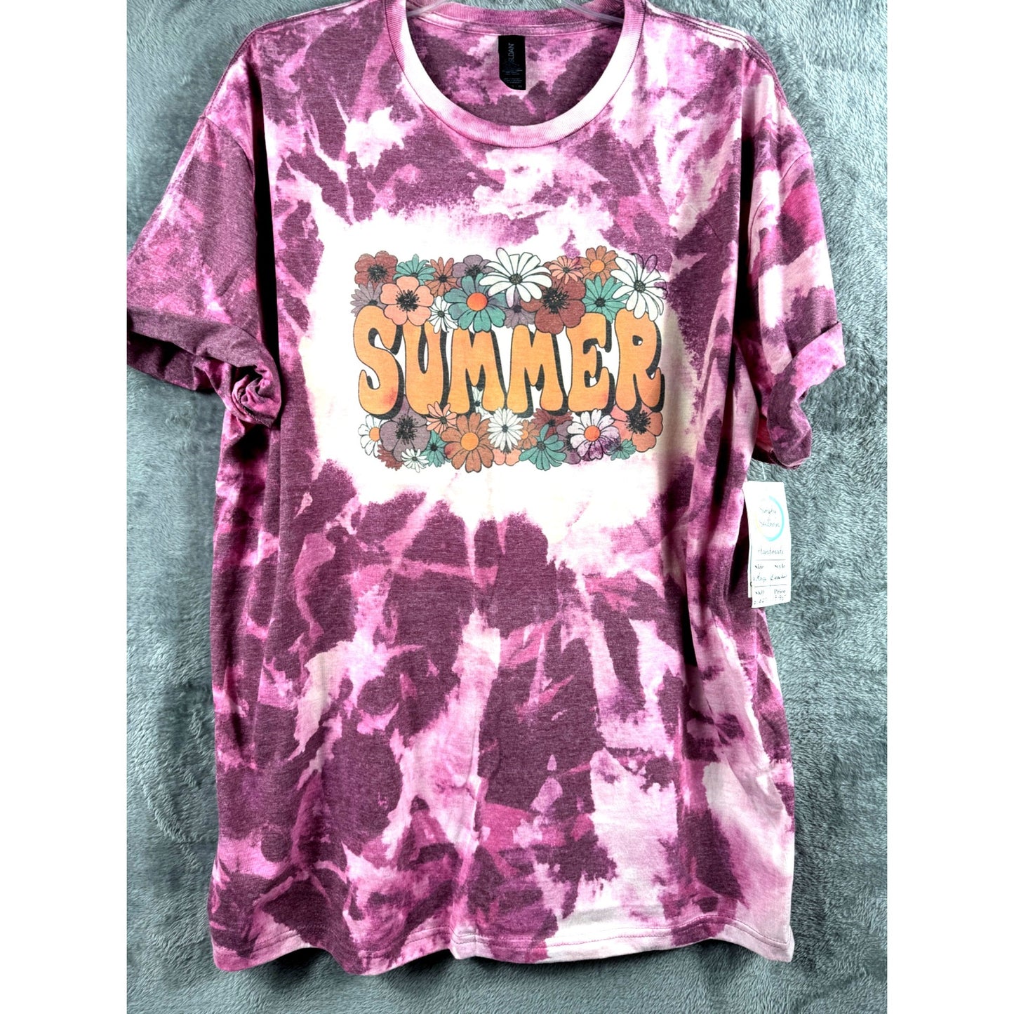 Gildan Womans Shirt Floral Tie-Dye Summer T-Shirt X-Large Beach Lake Vibes Top