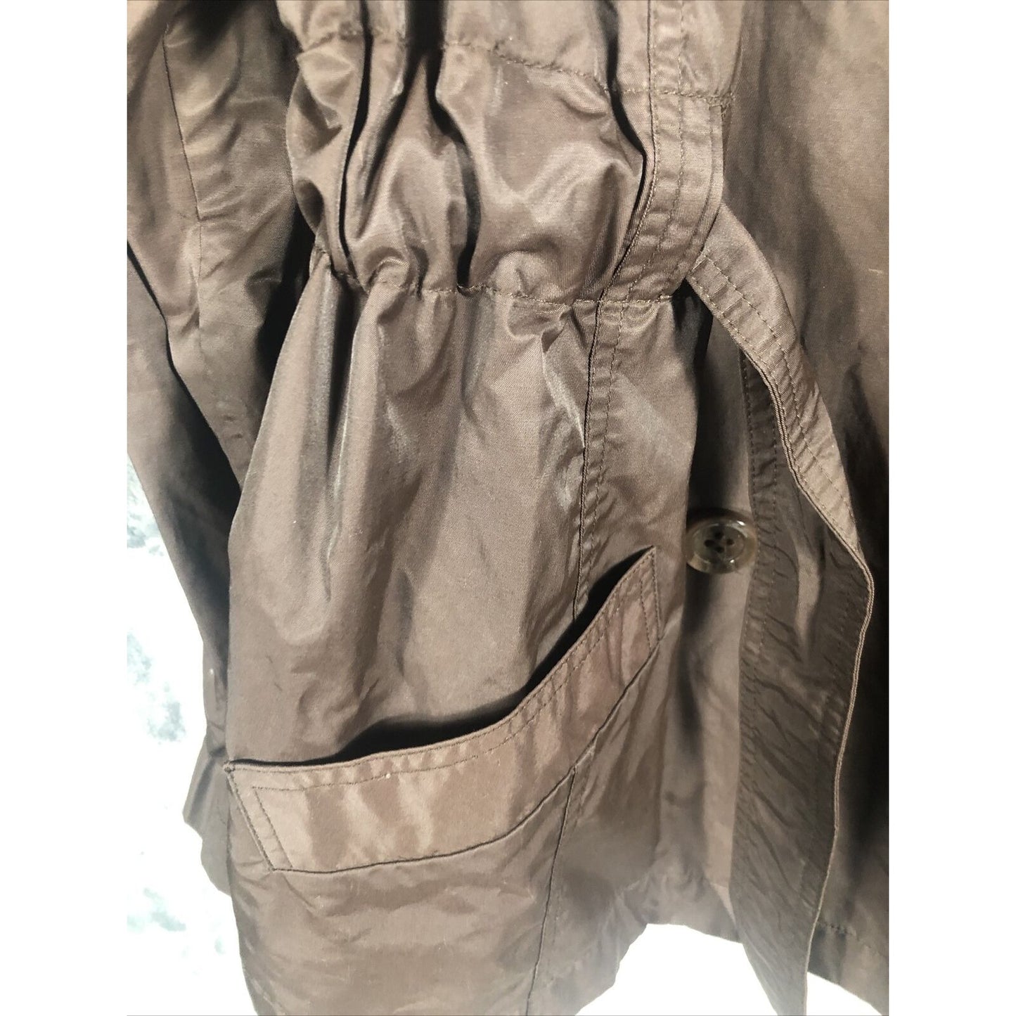 Daisy Fuentes 2 Button Woman’s Belted Wind Breaker Jacket Large Brown