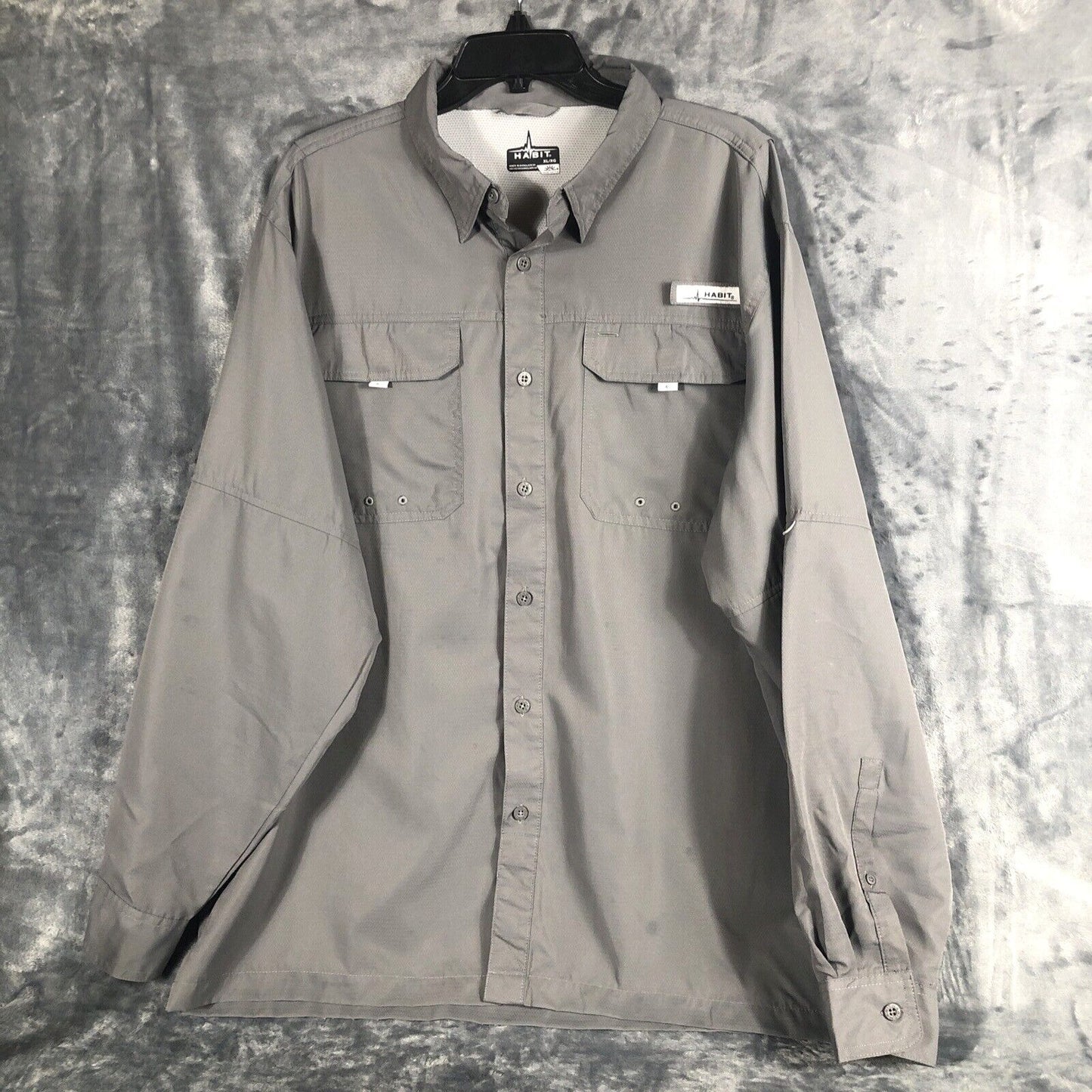 Habit Shirt Mens Extra Large Gray Long Sleeve Vented Fishing Outdoor Upf 40+
