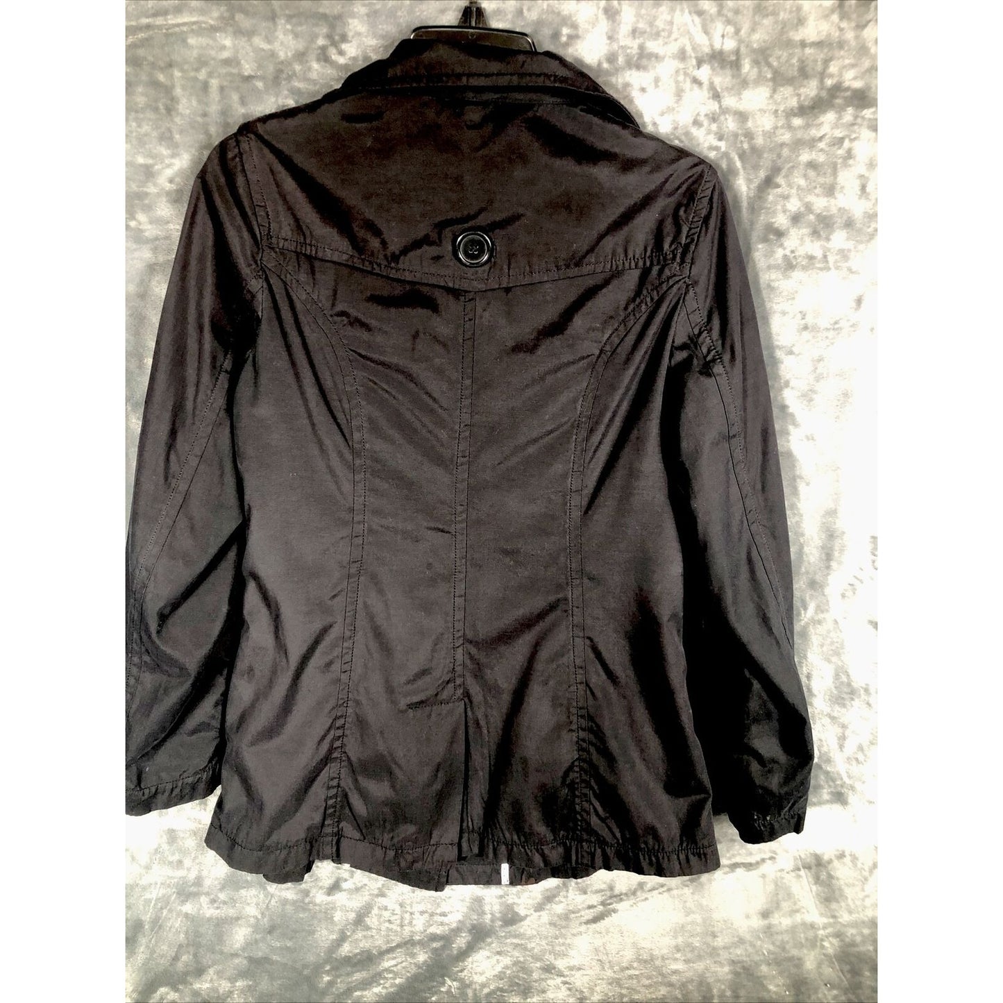 Joujou Ladies Black Trench Coat, Size Lightweight Button Down Missing Belt