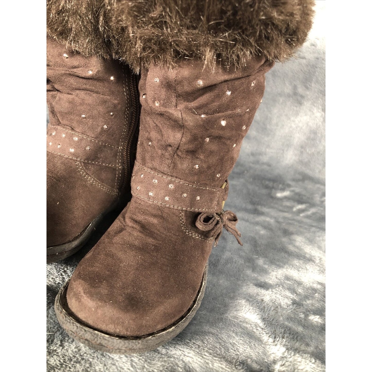 Piper Girls Boots Brown Bling Faux Fur Tops Size 7
