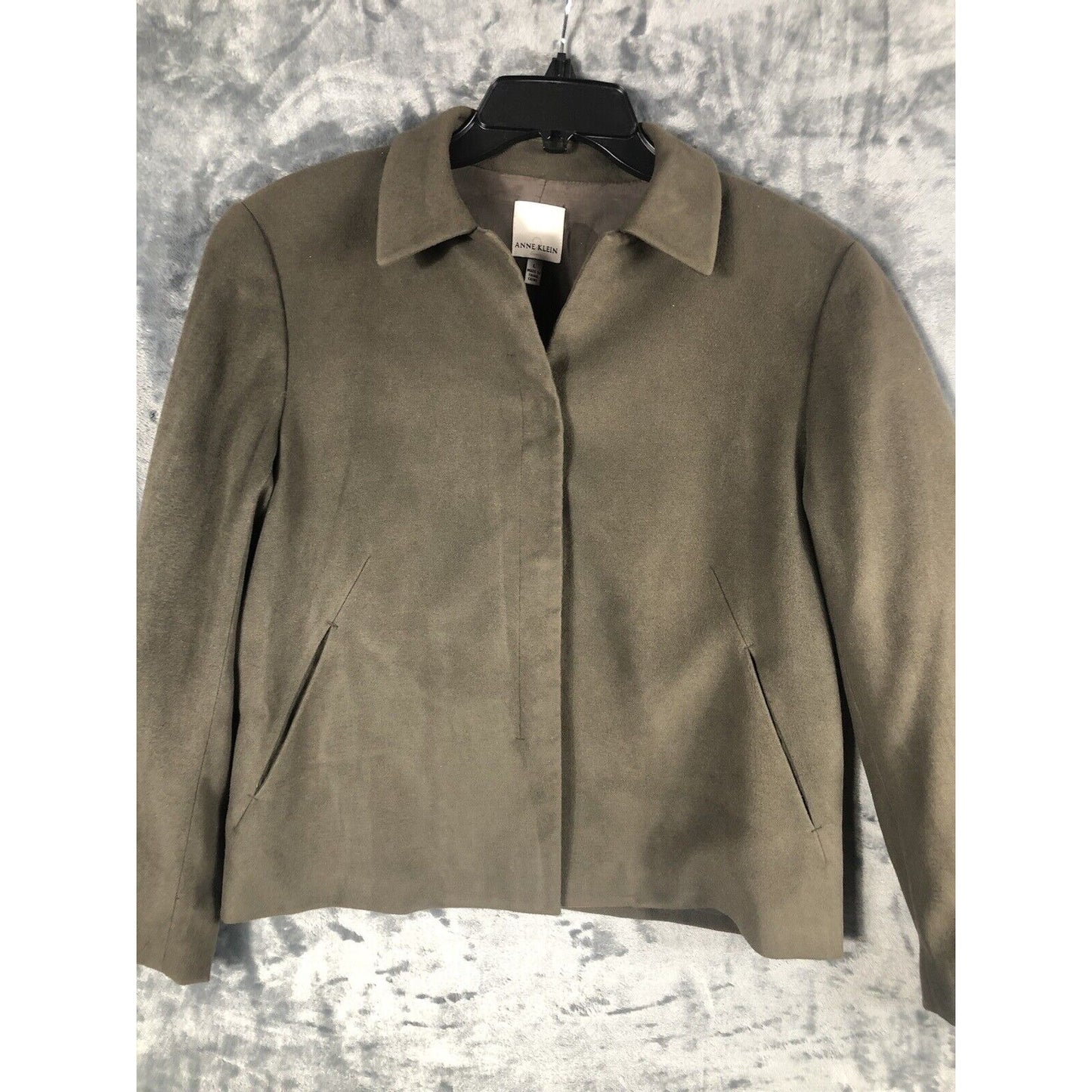 Anne Klein Women’s Jacket Neiman Marcus Suede Olive Green Moto Large Snap Front