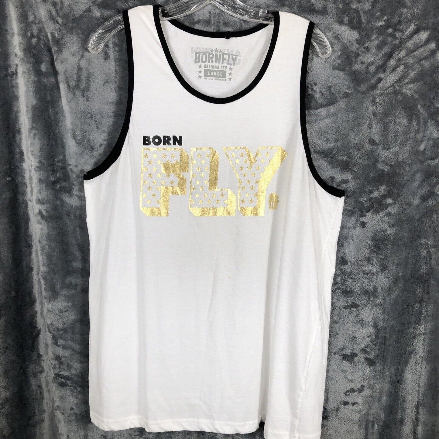 Bornfly Tank Top Mens Shirt White Gold Size Large