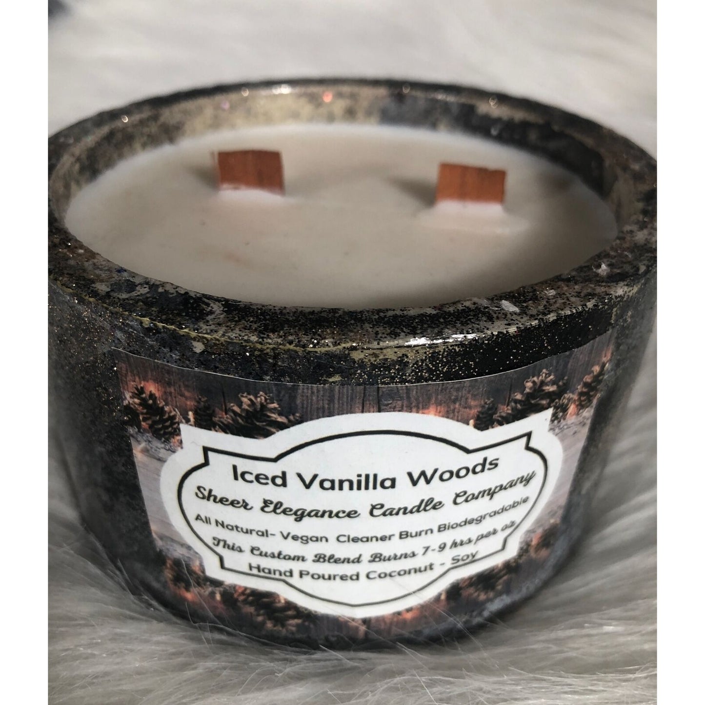 Soy Candle Hand Poured Iced Vanilla Woods Handmade Concrete Vessel 2 Wood Wicks