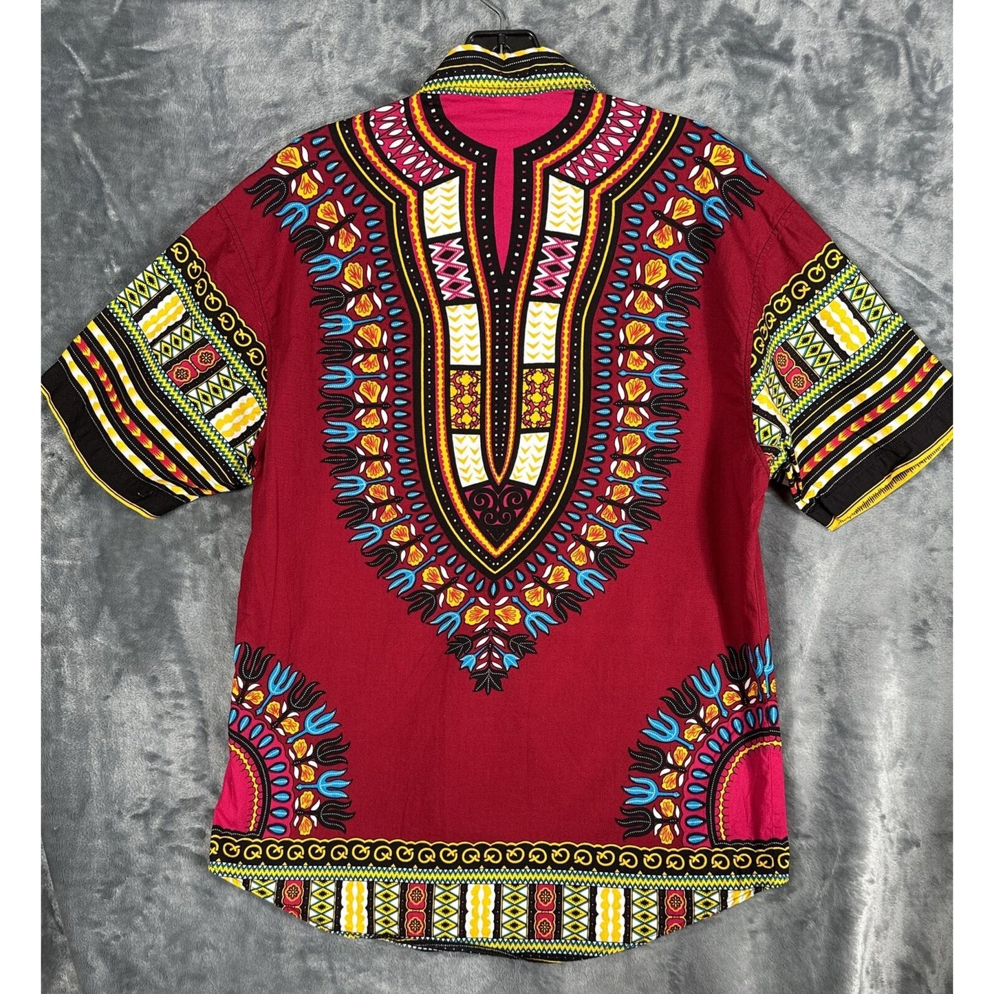 African Fabrics Floral Red Yellow Blue Indigo Unisex Stylish Top Blouse Women 2 X-Large