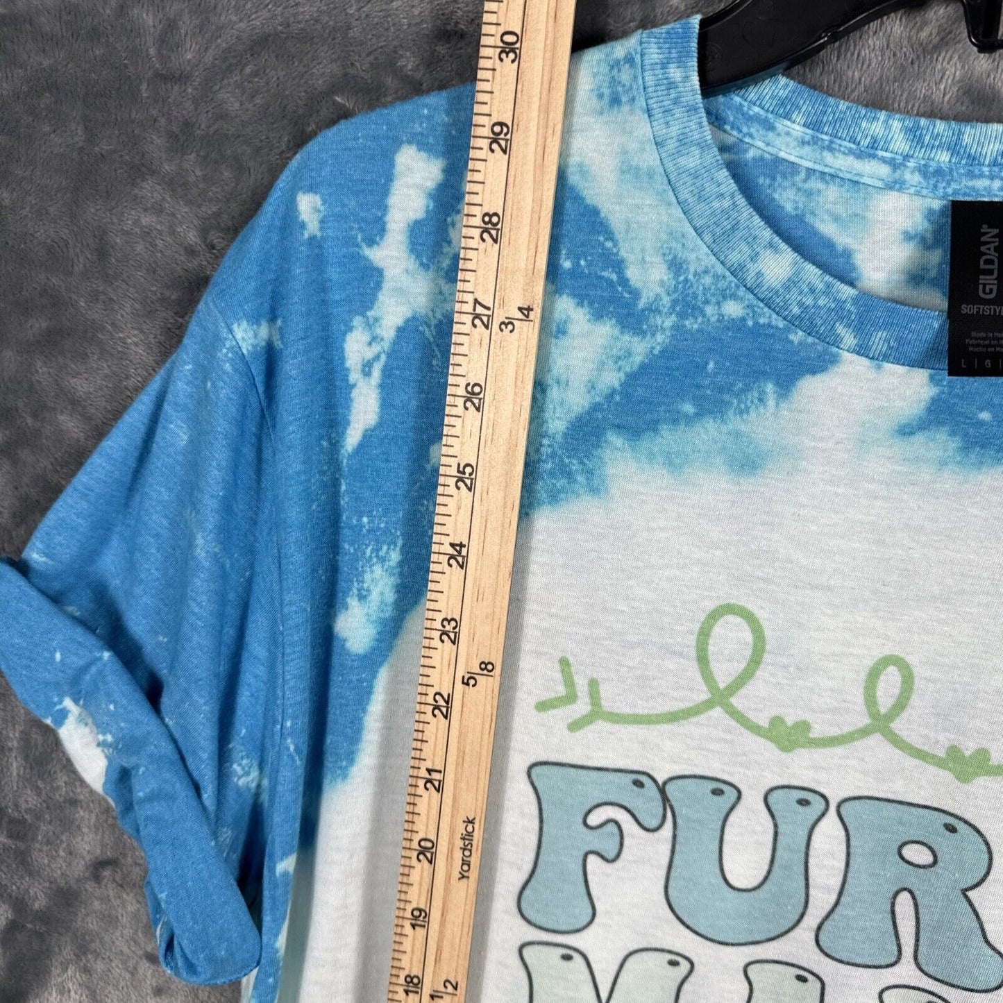 Women’s Dog Mom T Shirt “Fur Mama” Dog Lovers Blue Tye Dyed Shirt Adult Large