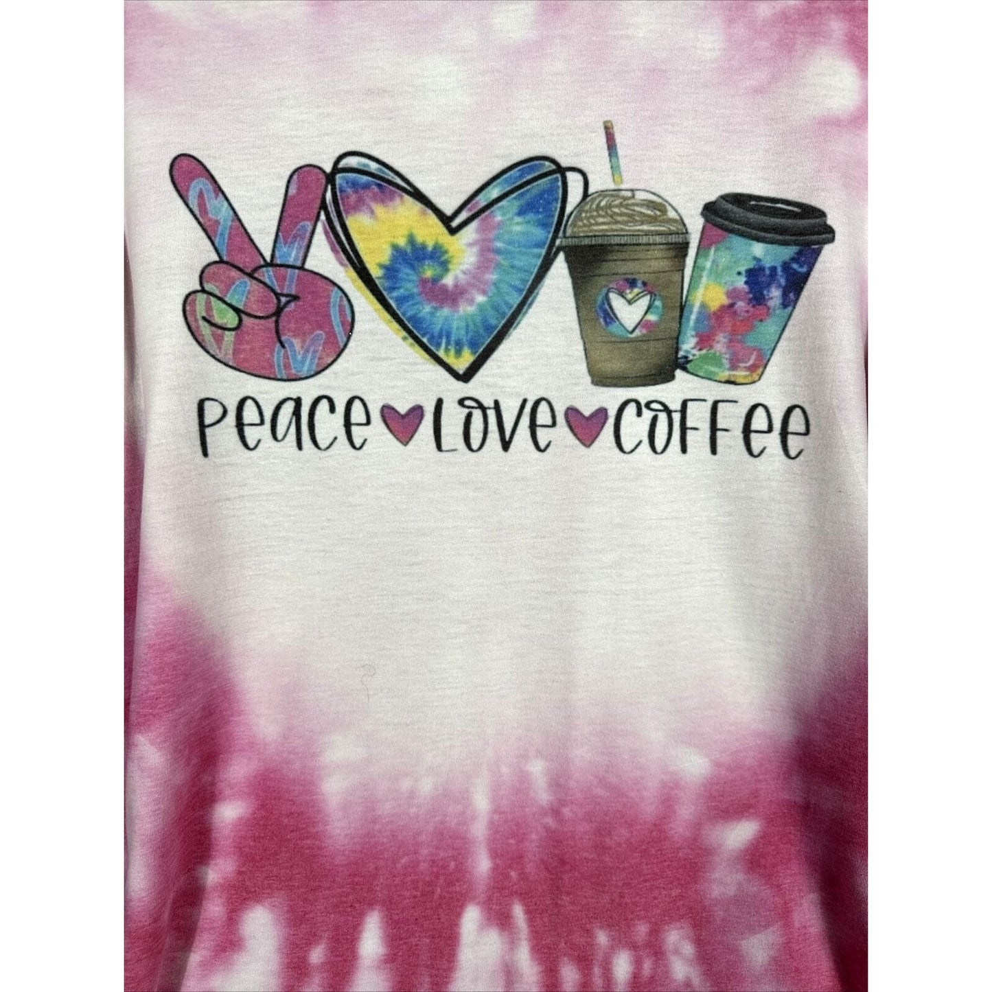 Glidden Shirt Peace Love And Coffee Women’s T-Shirt Pink Hippie Vibes Medium Top
