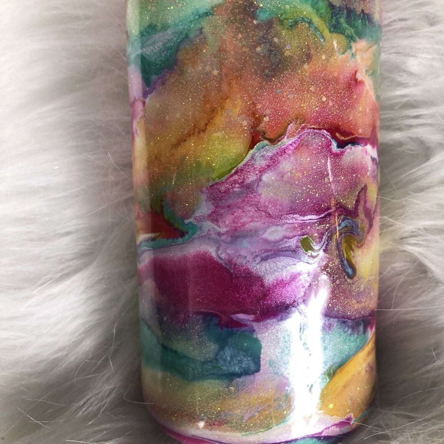20 Ounce Tumbler Hand-Painted Pinks Pearl Teal Yellow Lid And Straw