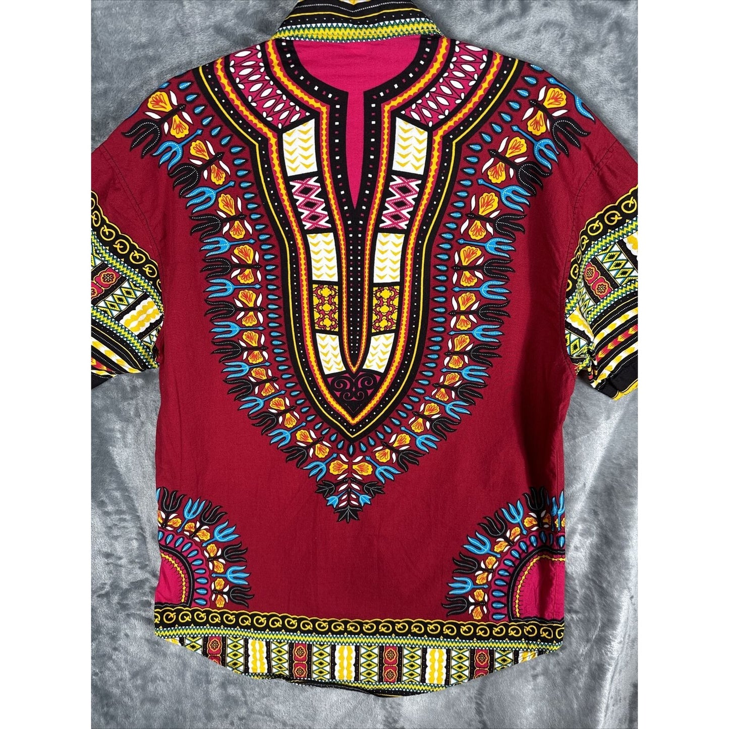 African Fabrics Floral Red Yellow Blue Indigo Unisex Stylish Top Blouse Women 2 X-Large