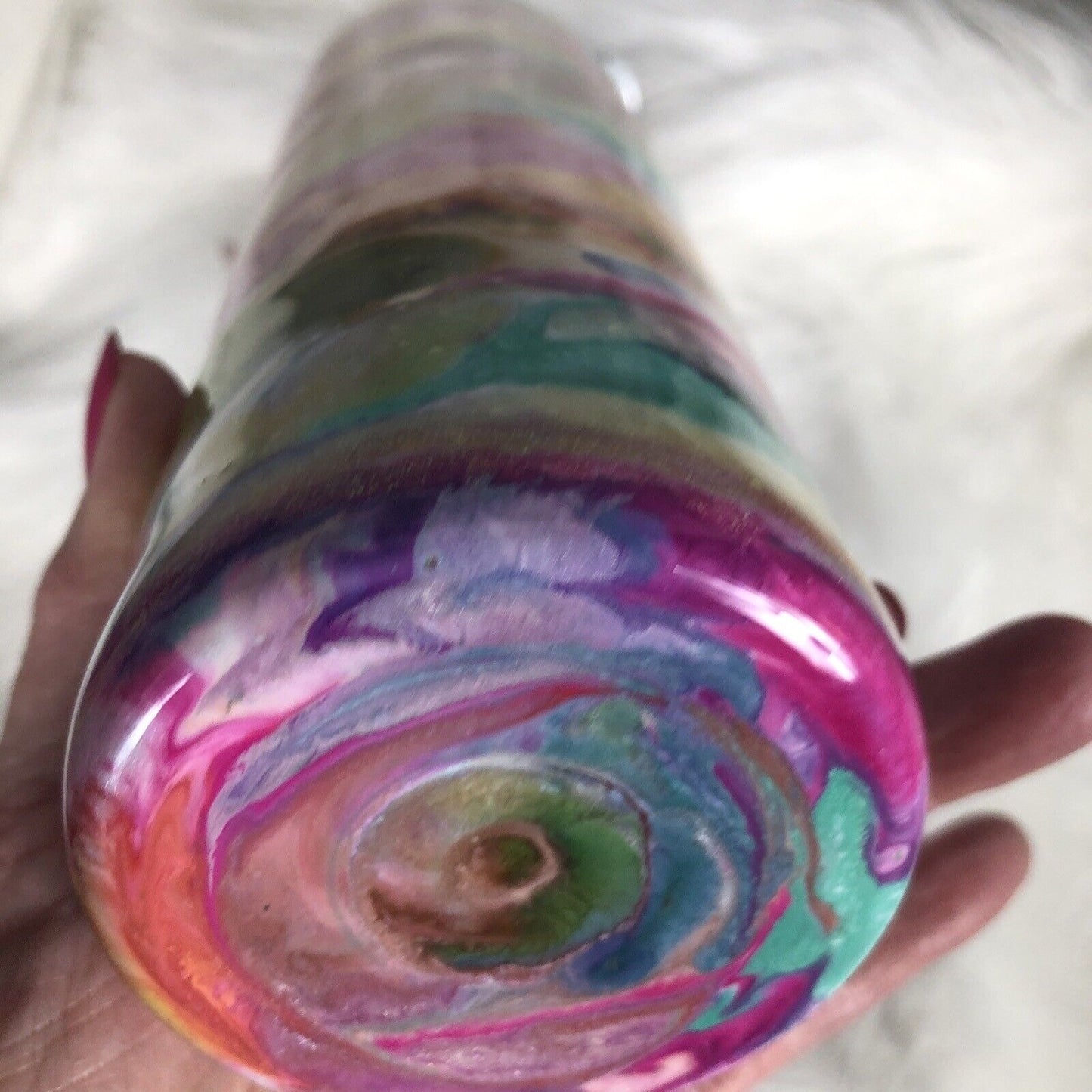 20 Ounce Tumbler Hand-Painted Pinks Pearl Teal Yellow Lid And Straw