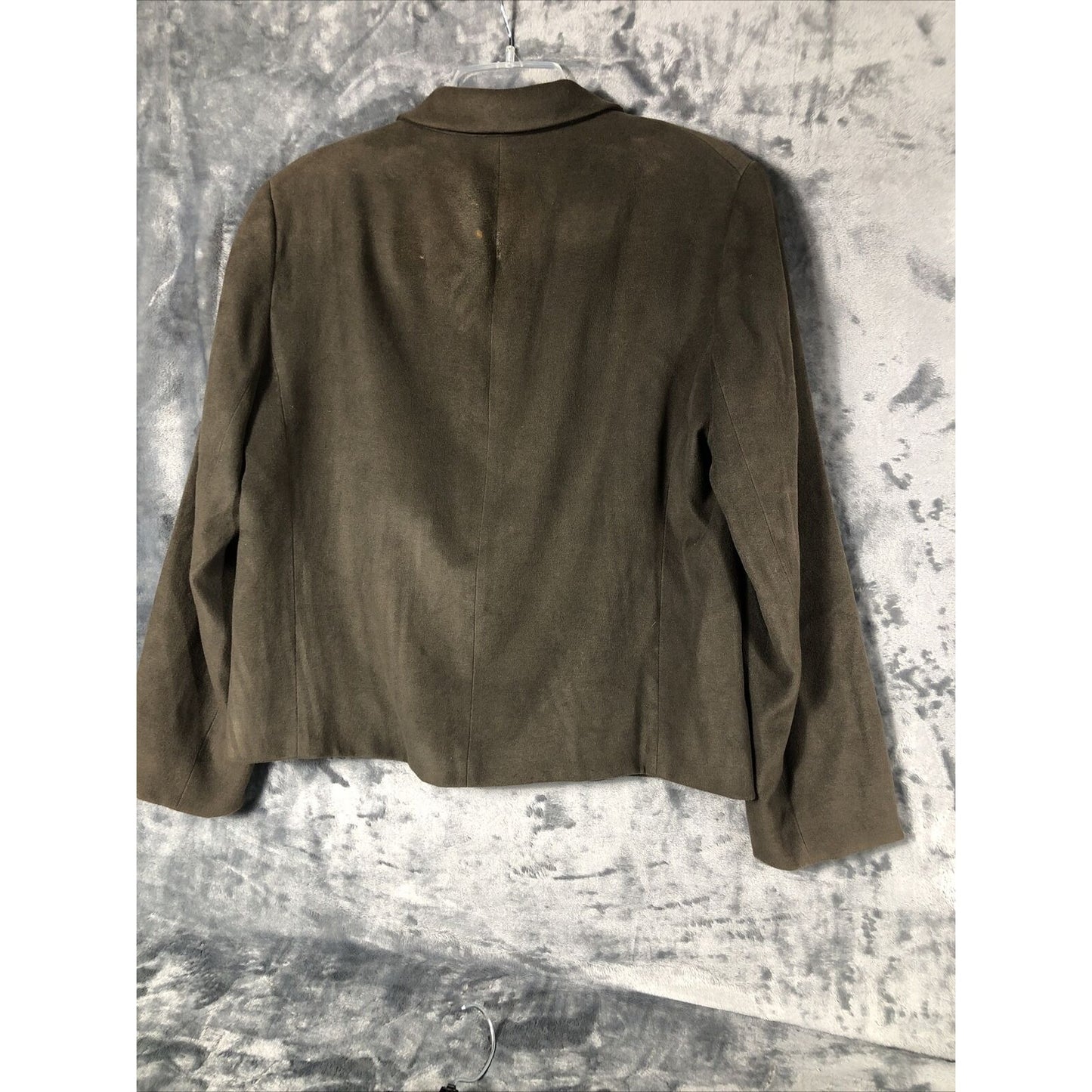 Anne Klein Women’s Jacket Neiman Marcus Suede Olive Green Moto Large Snap Front