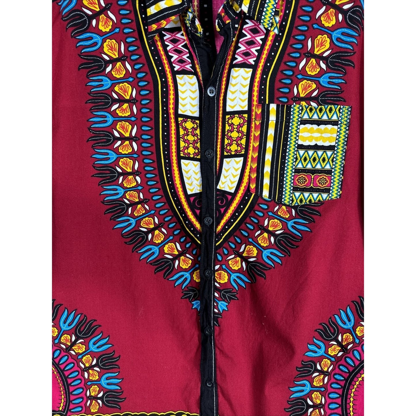 African Fabrics Floral Red Yellow Blue Indigo Unisex Stylish Top Blouse Women 2 X-Large