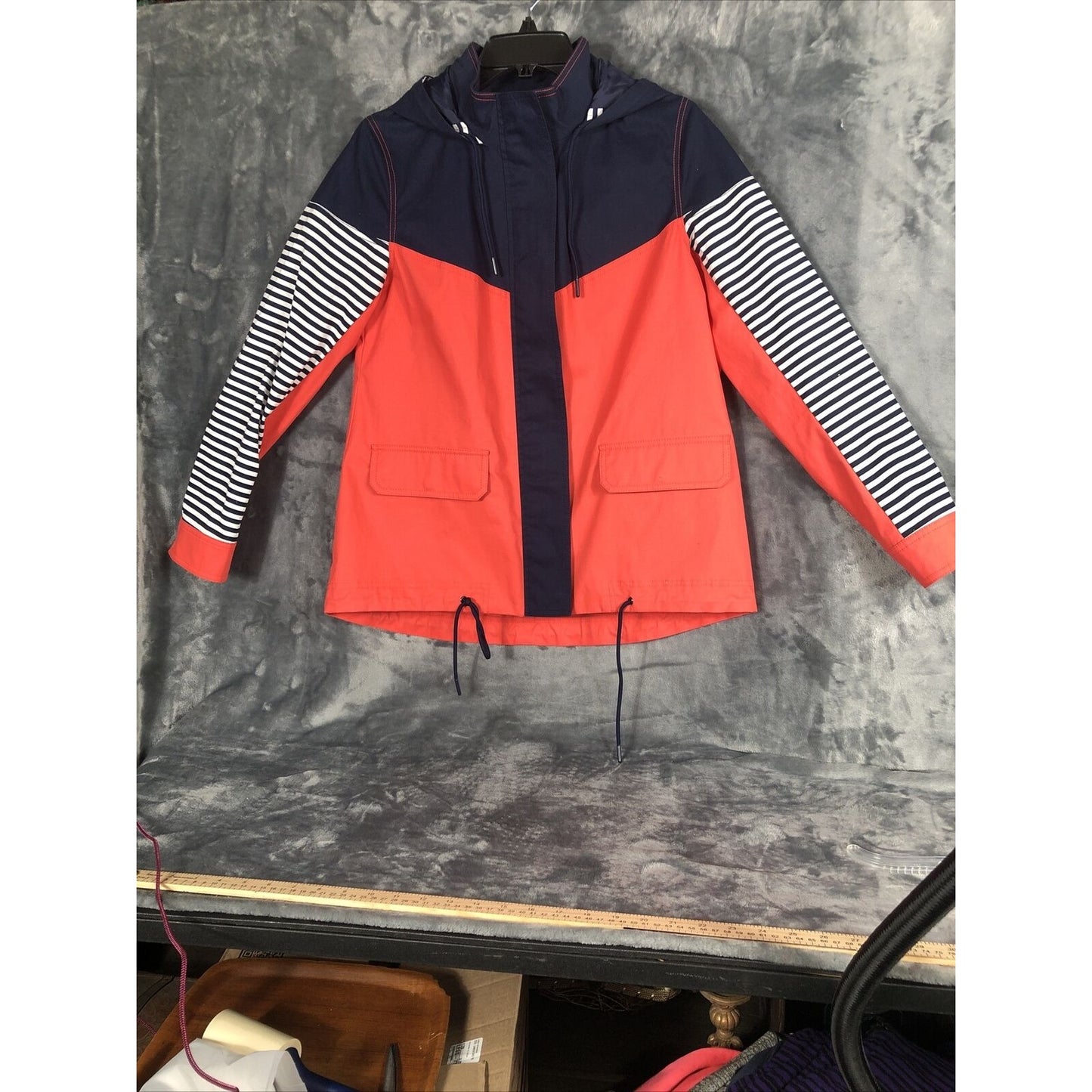 Crown & Ivy Woman's Jacket Blue Orange White Hooded Adult Size Small