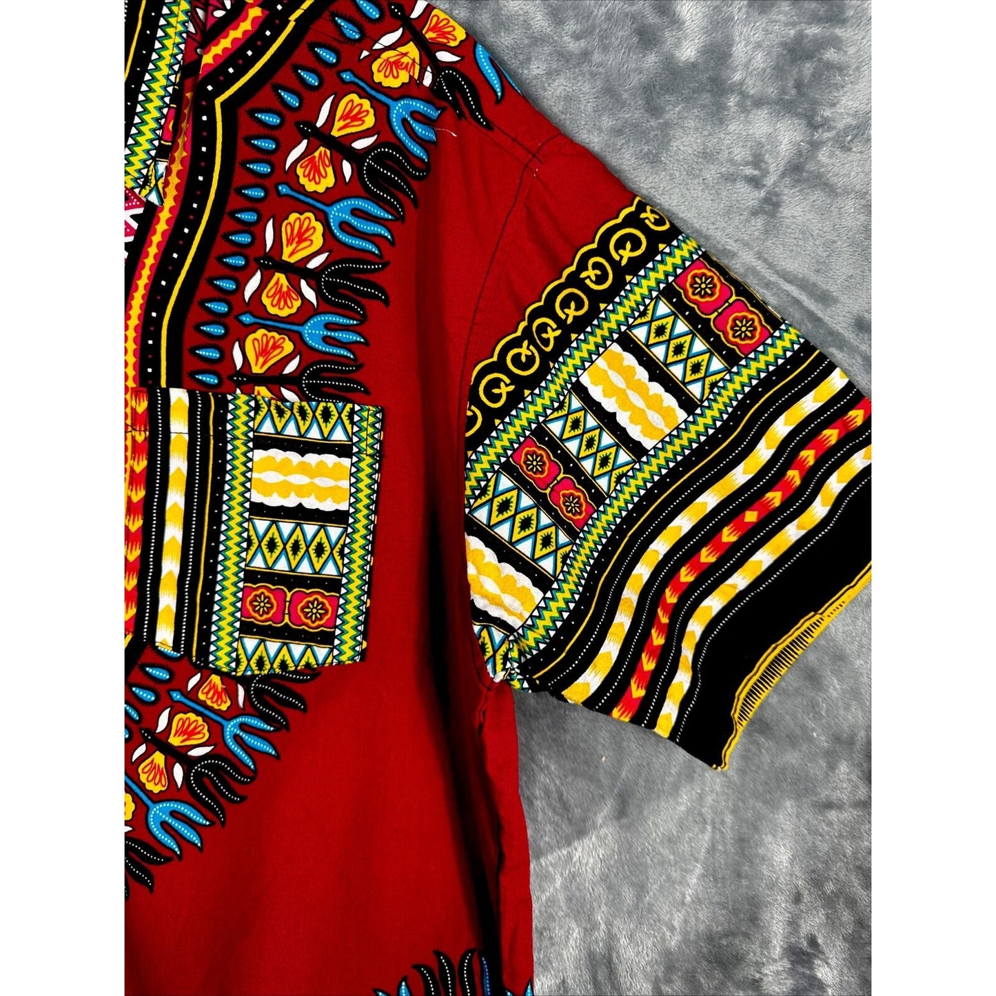 African Fabrics Floral Red Yellow Blue Indigo Unisex Stylish Top Blouse Women 2 X-Large