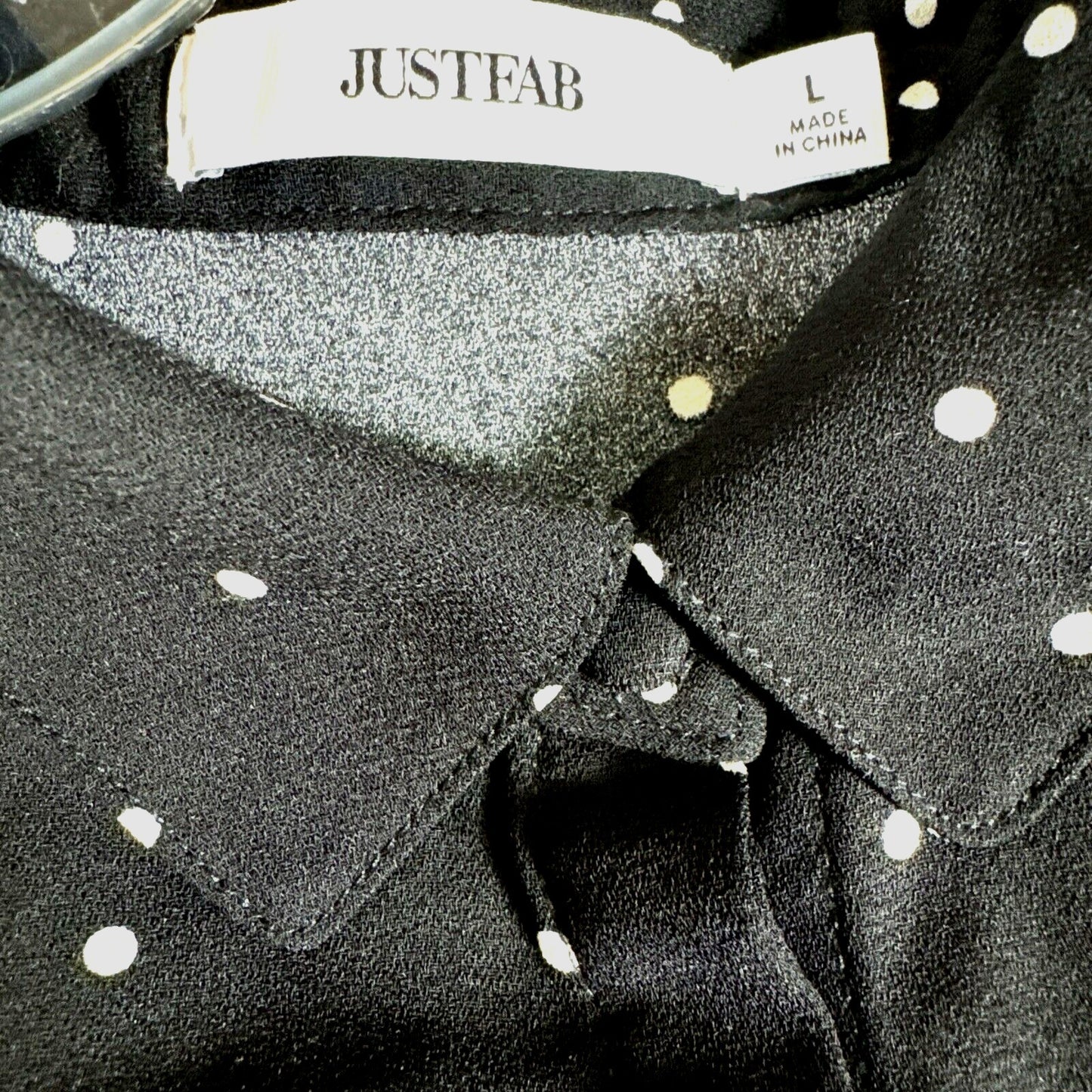 Justfab Blouse Woman’s Polkadot Shirt Short Flared Sleeve Top Black Size Large