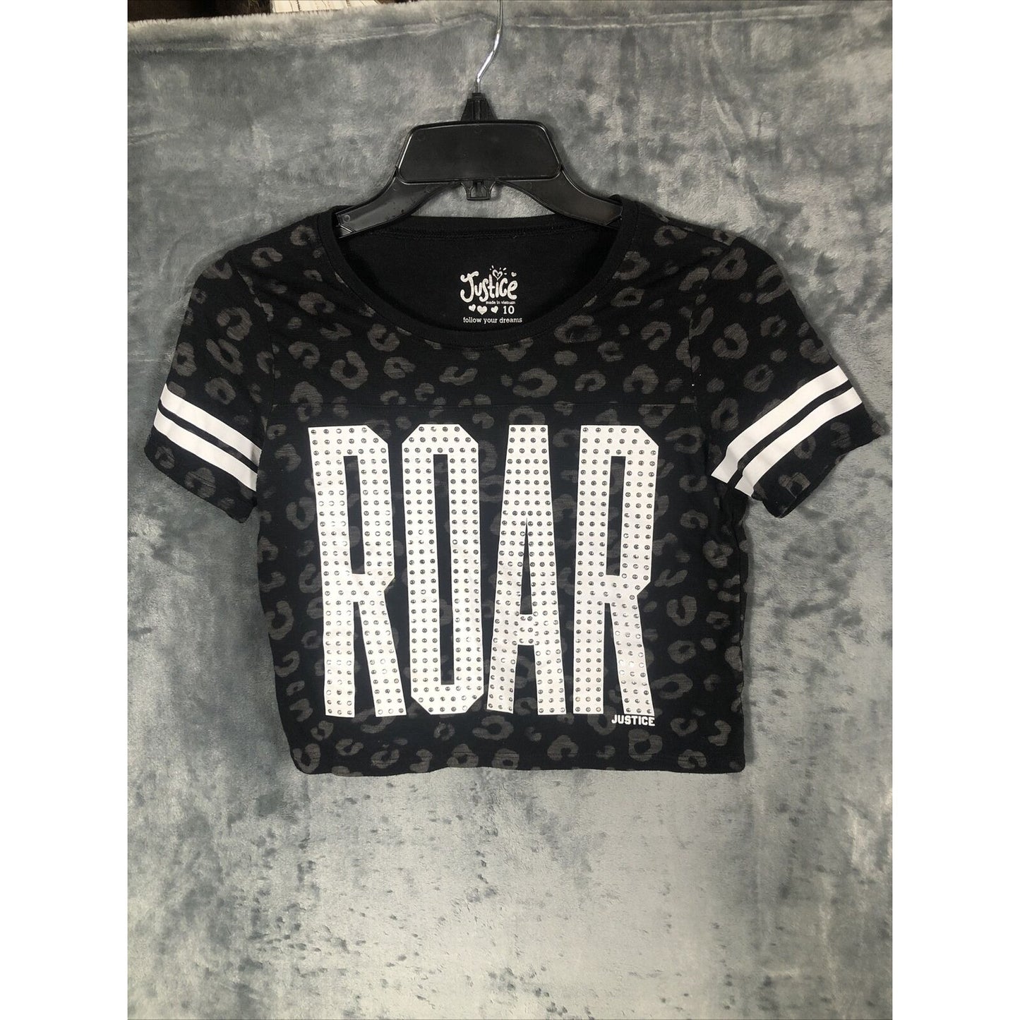 Justice Follow Your Dreams Girls T-Shirt Black Size 10 Roar Justice Studded