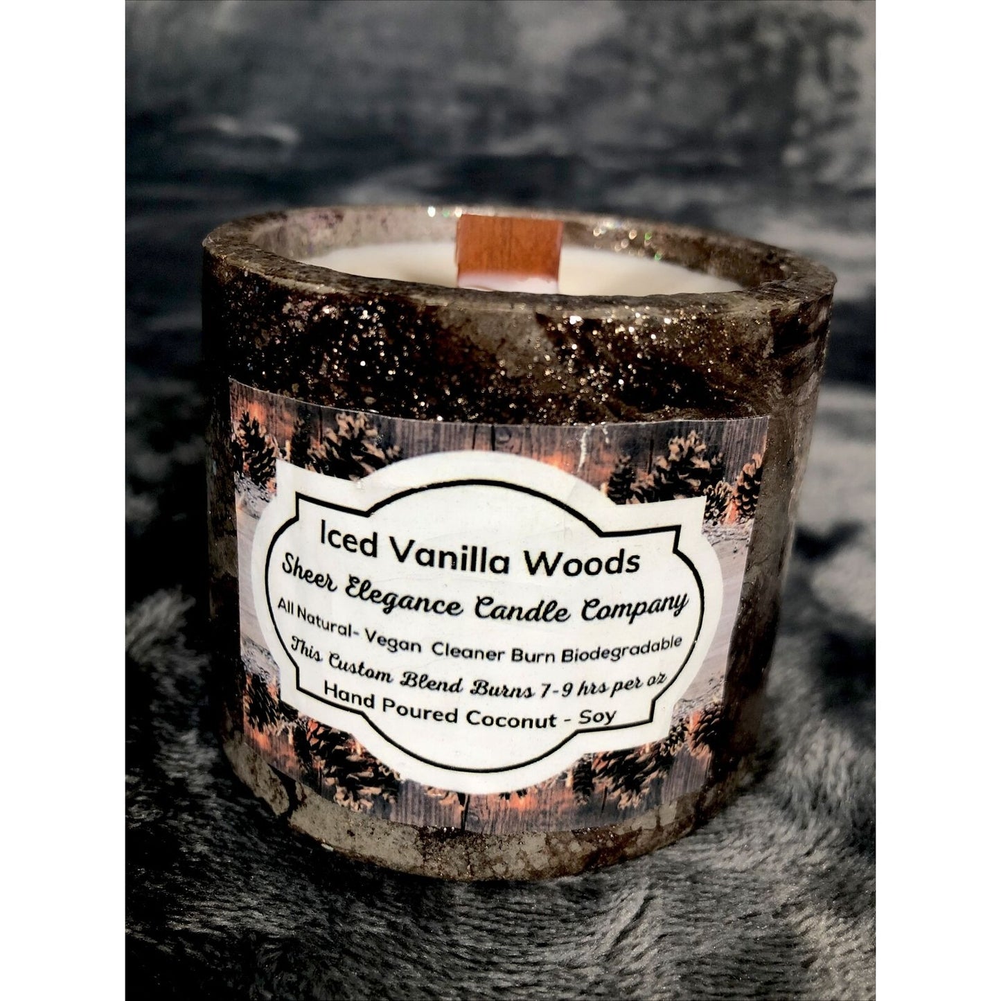 Hand Poured Candle Handmade Concrete Vessel Scent Iced Vanilla Woods