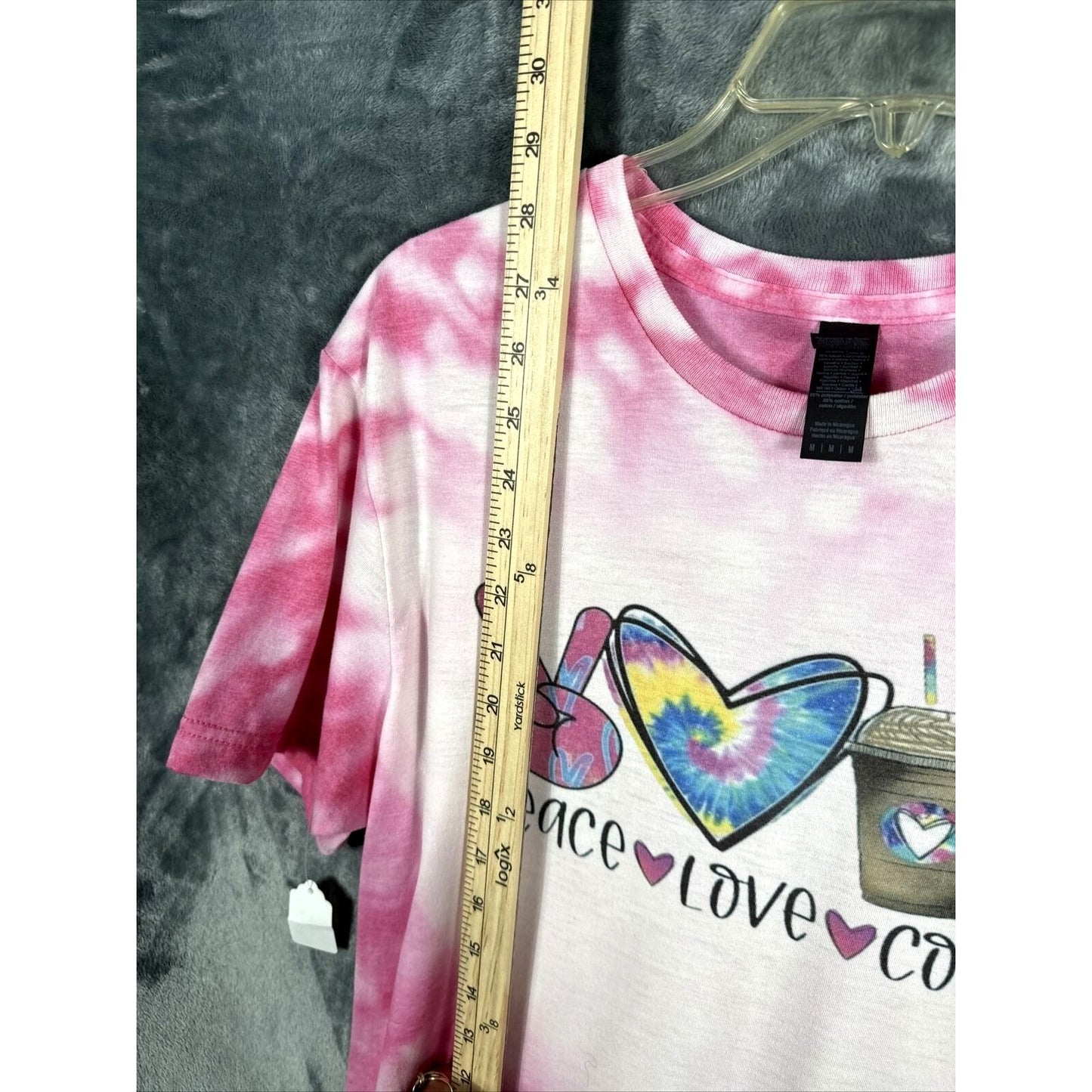 Glidden Shirt Peace Love And Coffee Women’s T-Shirt Pink Hippie Vibes Medium Top