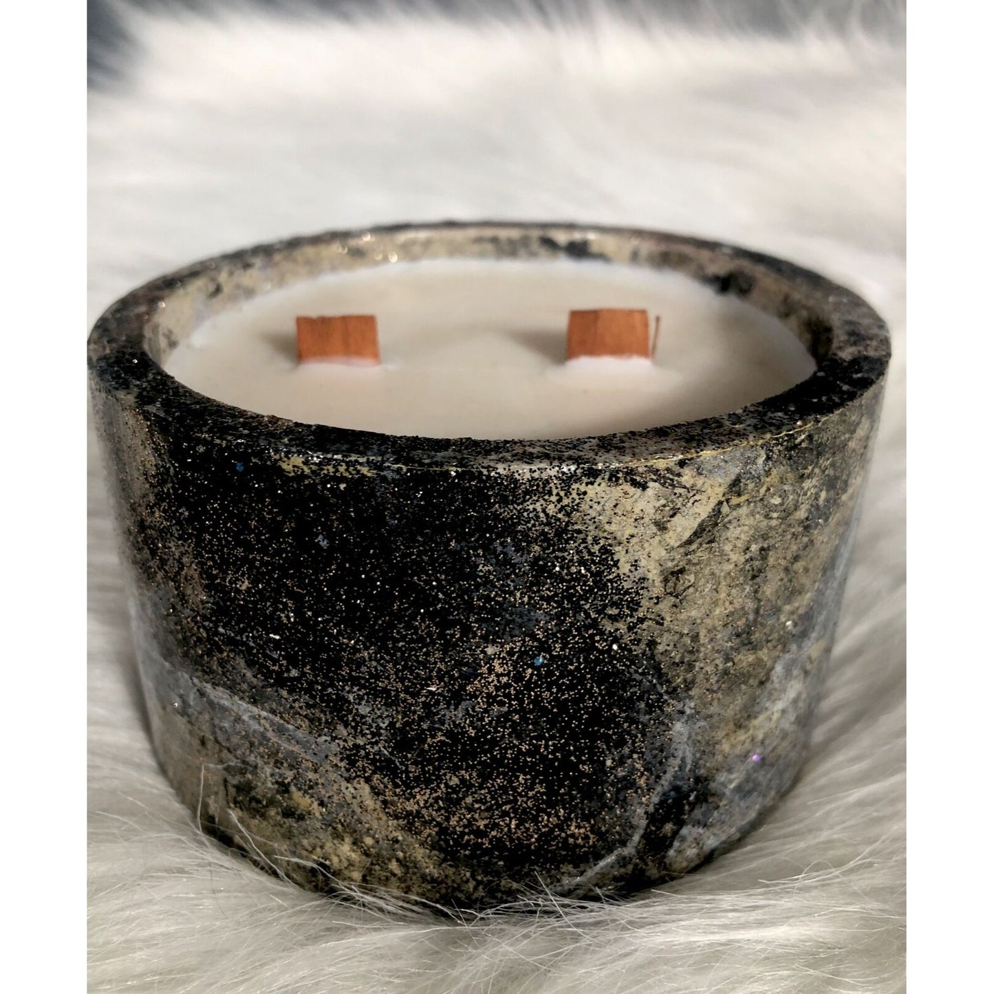 Soy Candle Hand Poured Iced Vanilla Woods Handmade Concrete Vessel 2 Wood Wicks