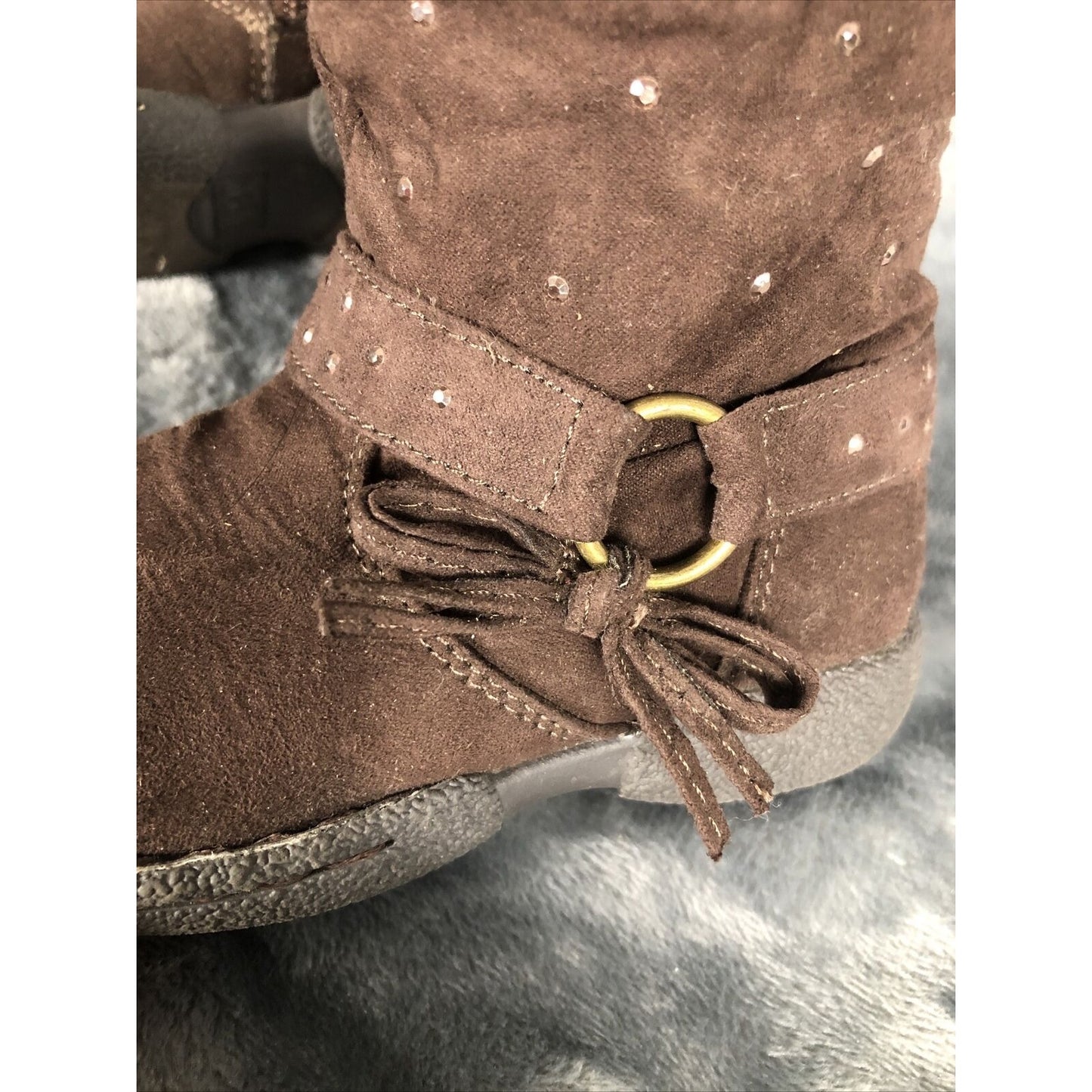 Piper Girls Boots Brown Bling Faux Fur Tops Size 7